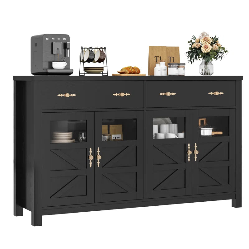Farmhouse Accent Cabinet With Glass Panels X Shaped Doors