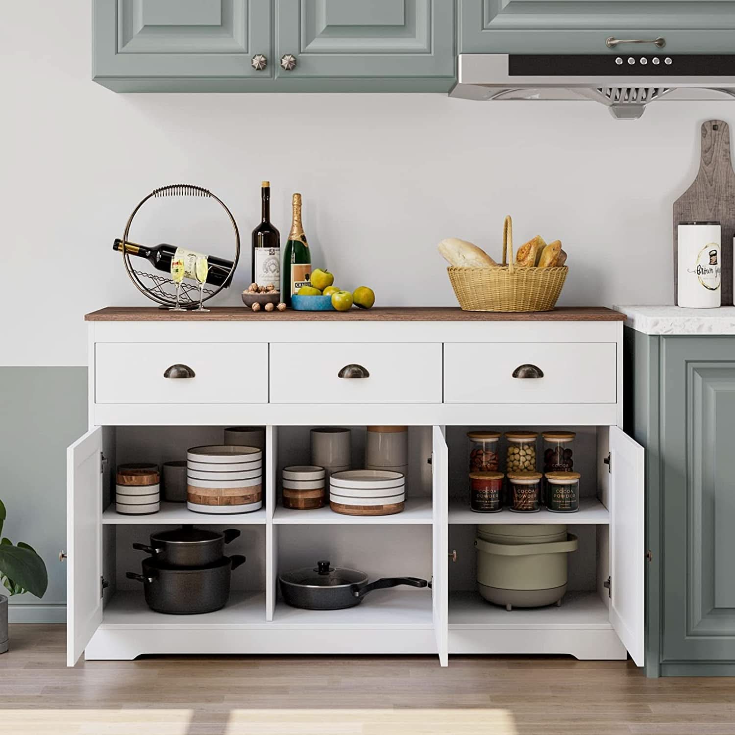 Farmhouse Buffet Cabinet With Adjustable Shelves 53 Inch Length