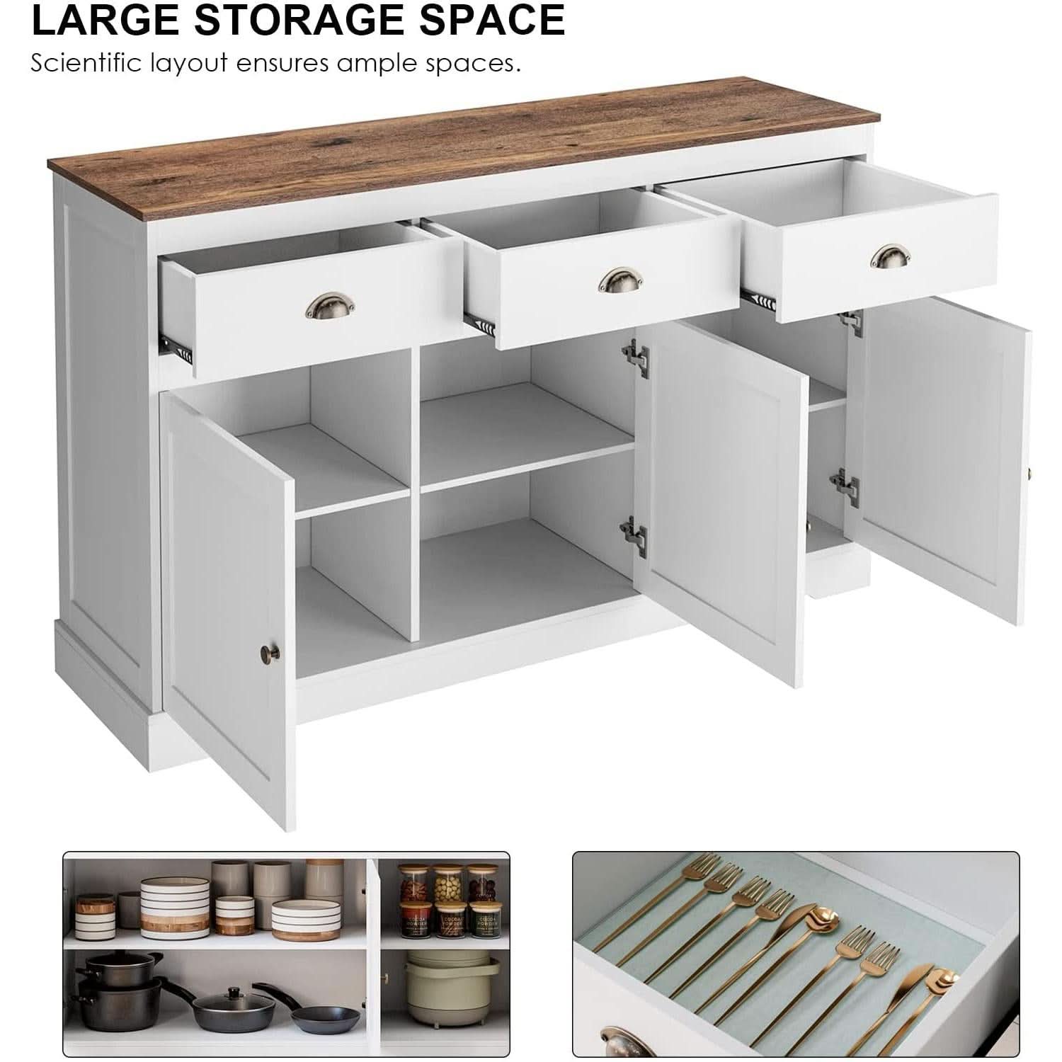 Farmhouse Buffet Cabinet With Adjustable Shelves 53 Inch Length