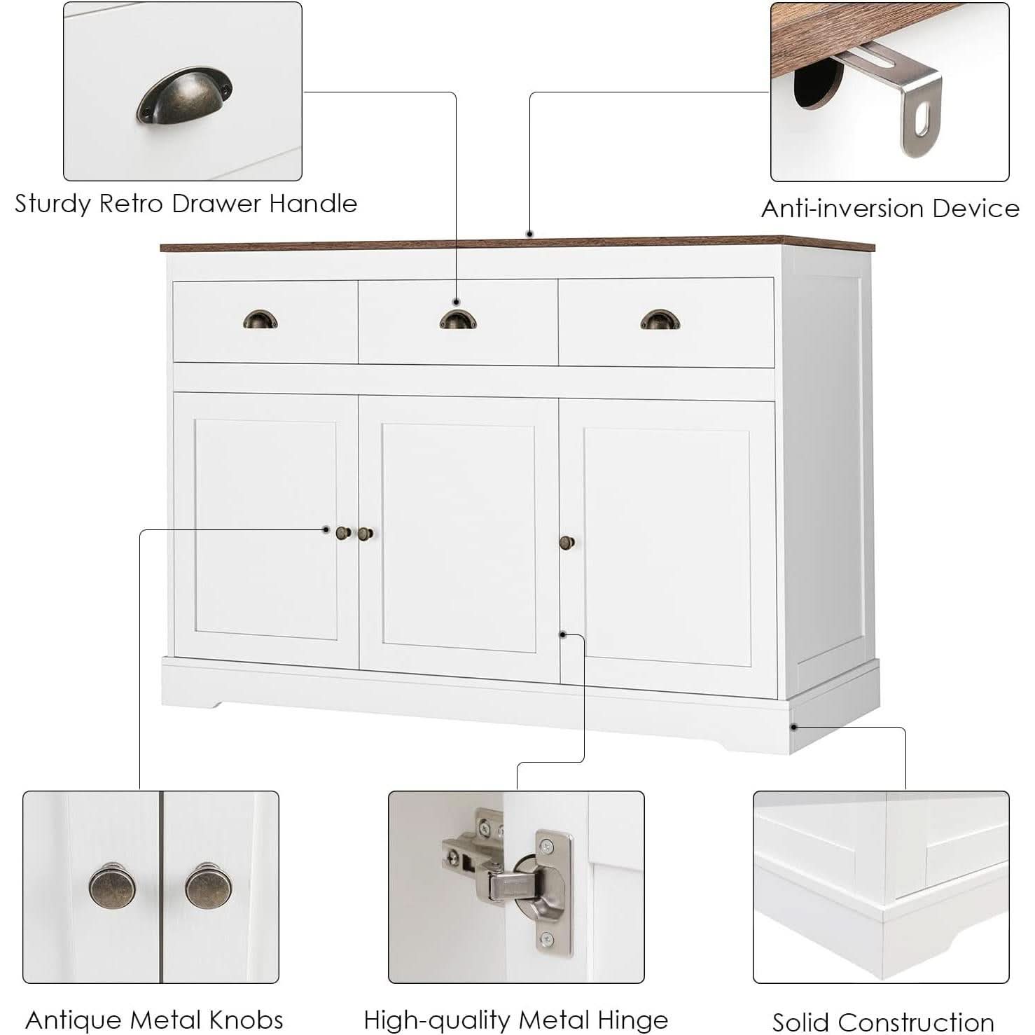 Farmhouse Buffet Cabinet With Adjustable Shelves 53 Inch Length
