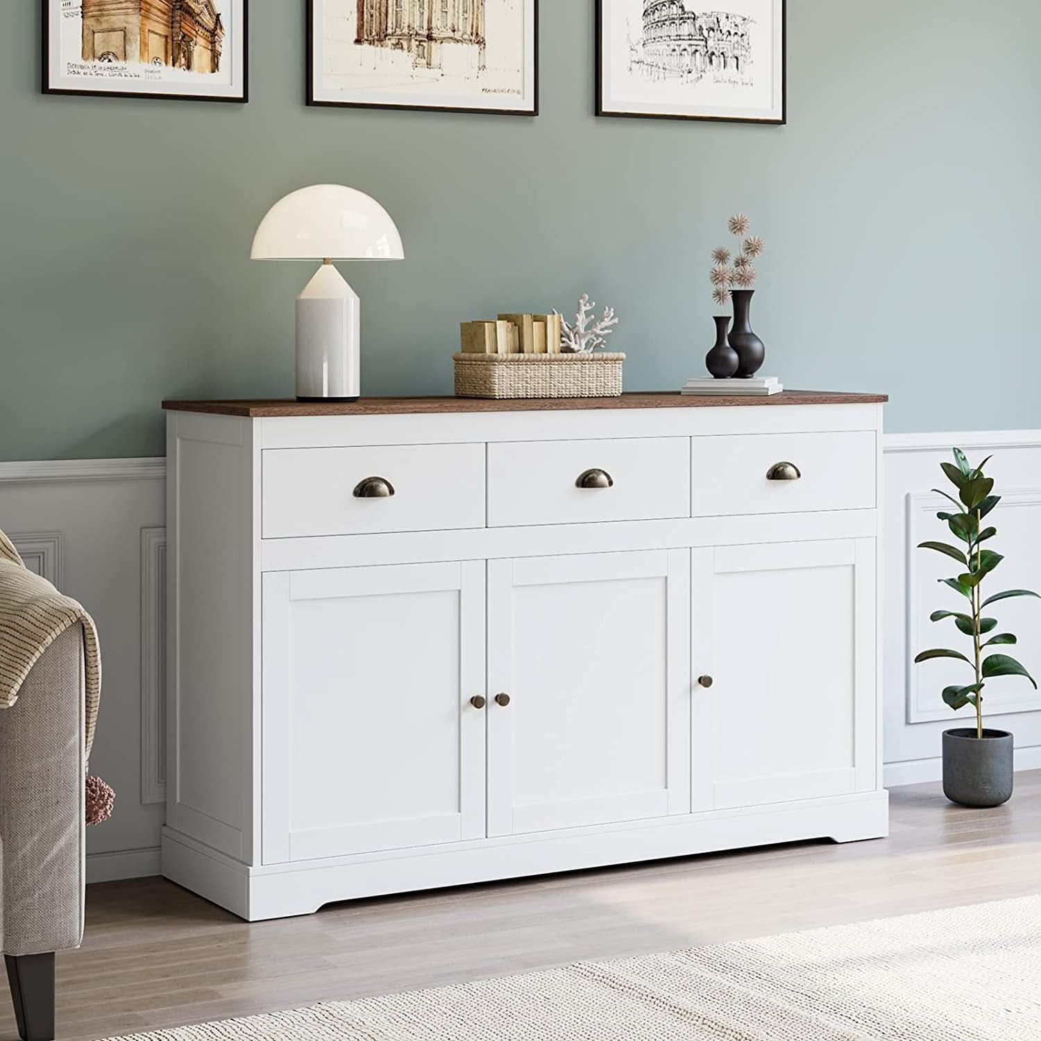 Farmhouse Buffet Cabinet With Adjustable Shelves 53 Inch Length