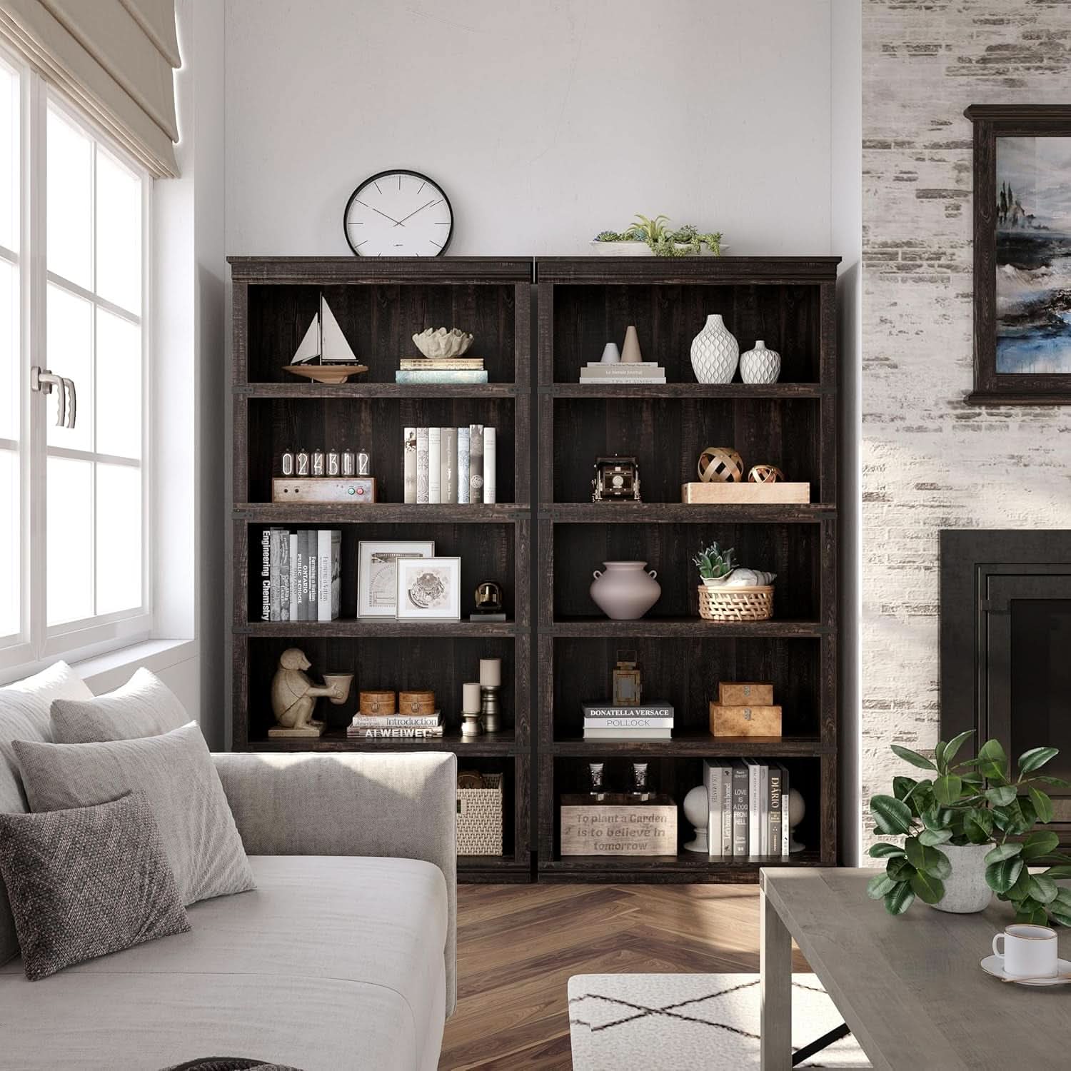 Farmhouse Cherry Bookcase 71 Inch Tall Sturdy Open Shelving
