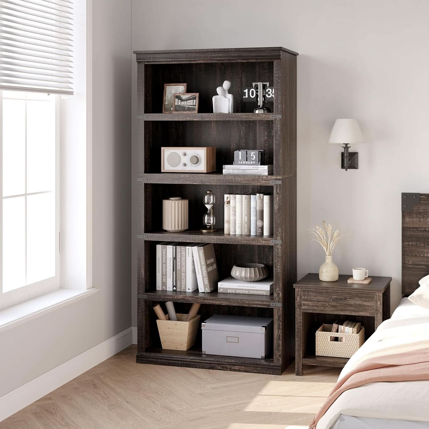 Farmhouse Cherry Bookcase 71 Inch Tall Sturdy Open Shelving