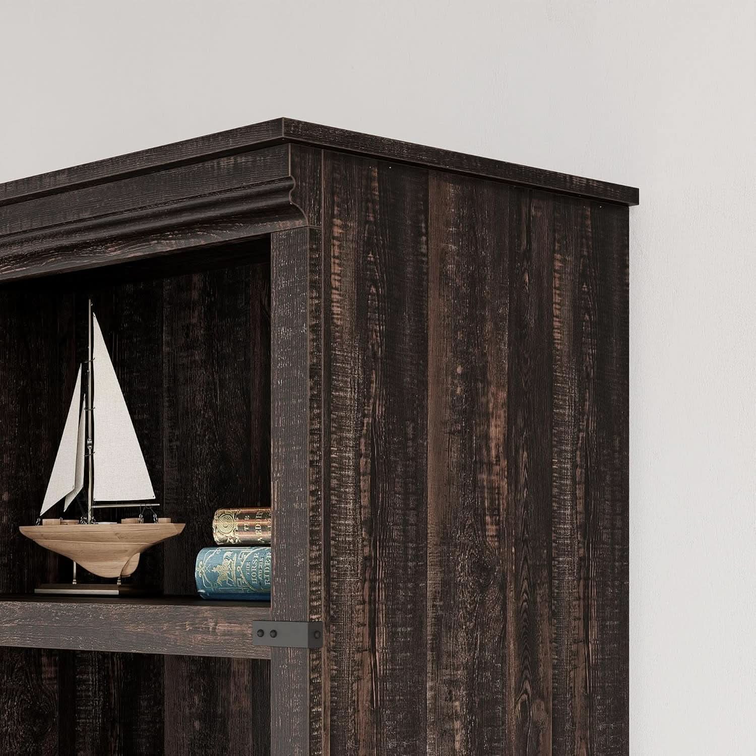 Farmhouse Cherry Bookcase 71 Inch Tall Sturdy Open Shelving