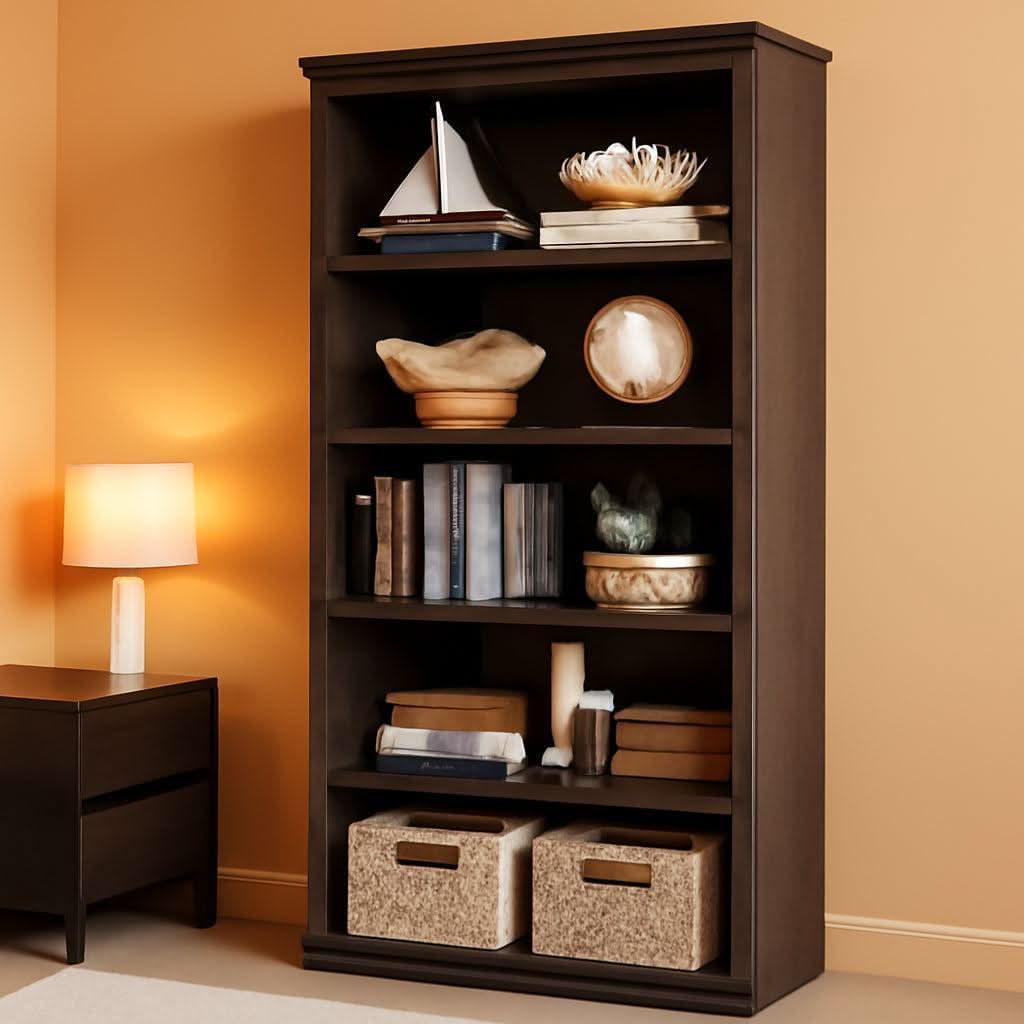 Farmhouse Cherry Bookcase 71 Inch Tall Sturdy Open Shelving