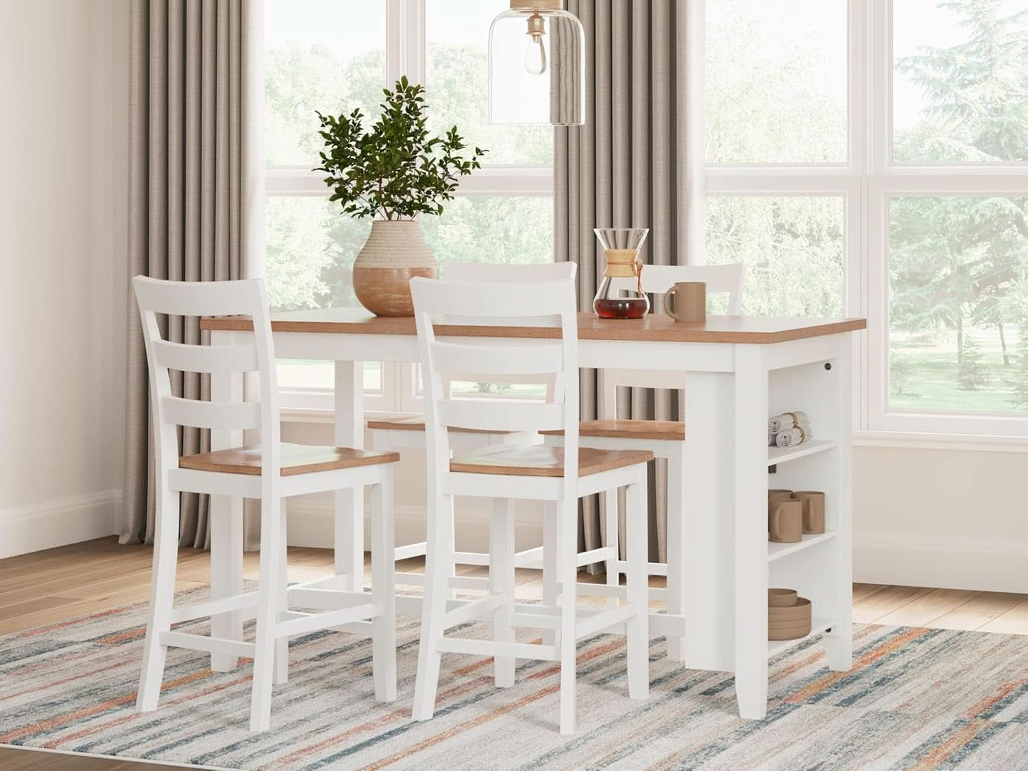 Farmhouse Counter Height Dining Table 3 Shelves Light Brown