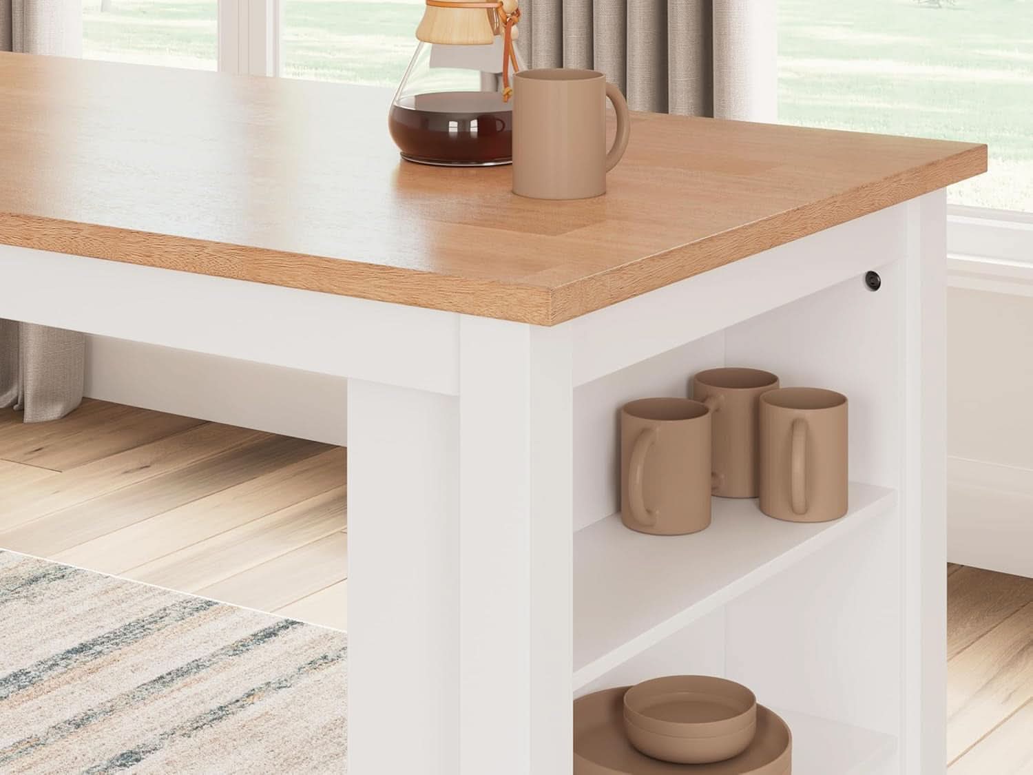 Farmhouse Counter Height Dining Table 3 Shelves Light Brown