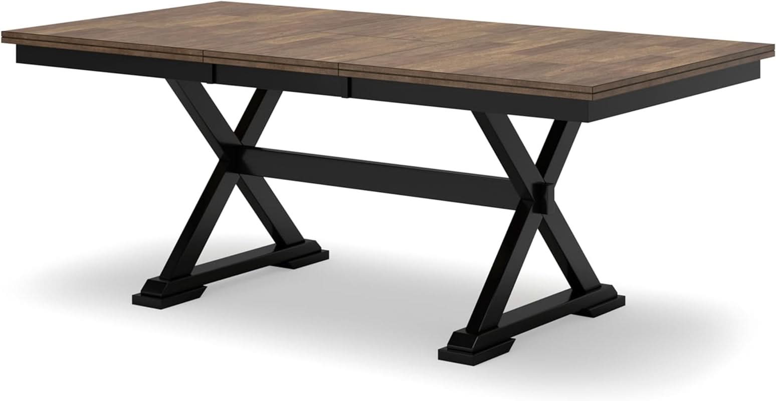 Farmhouse Dining Extension Table Butterfly Leaf 6-8 Seater Black And Dark Brown