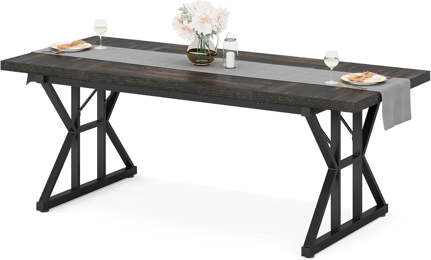 Farmhouse Dining Table 70.8 Inch Heavy Duty Metal Legs