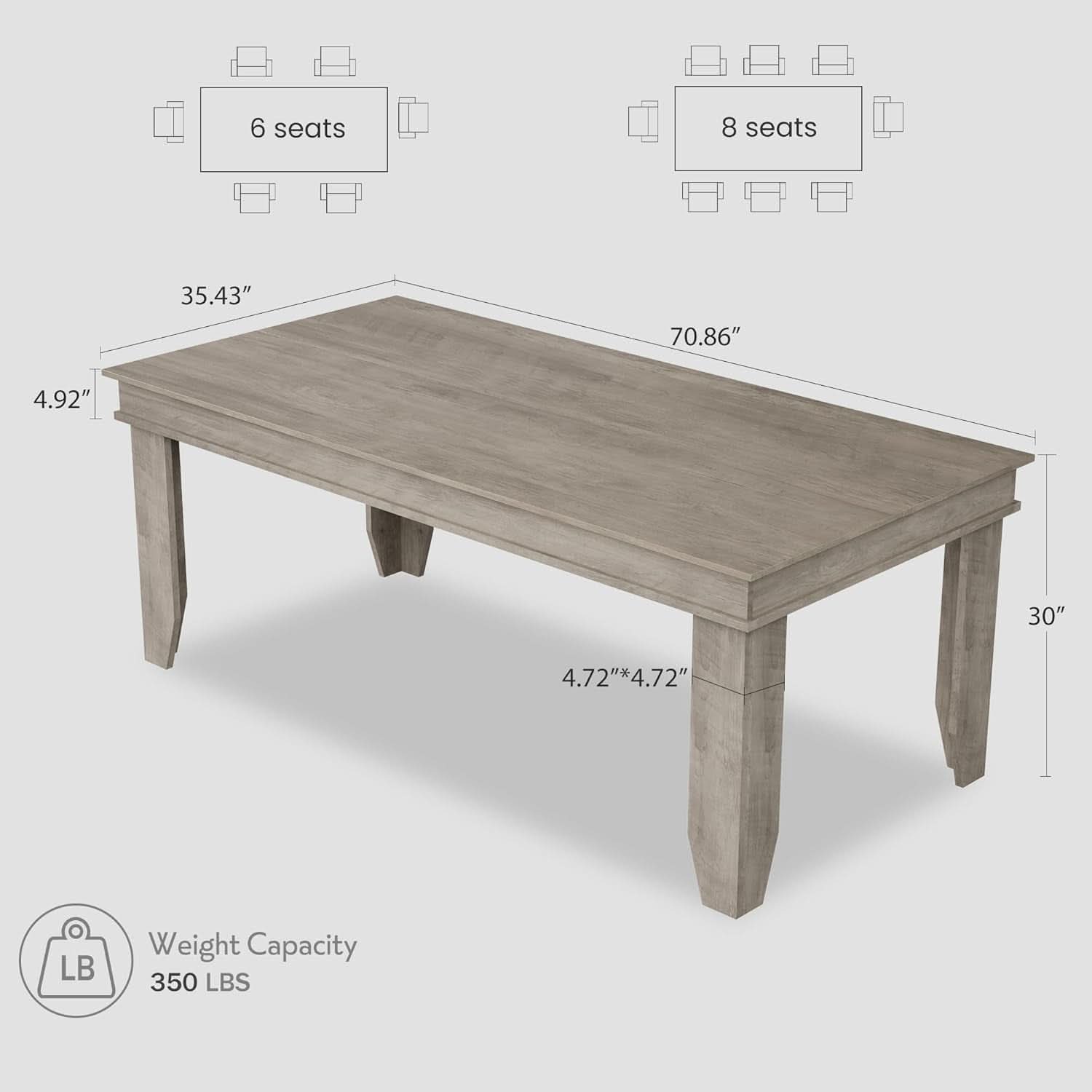 Farmhouse Dining Table 71 Inch Wood Frame Seats 6 To 8