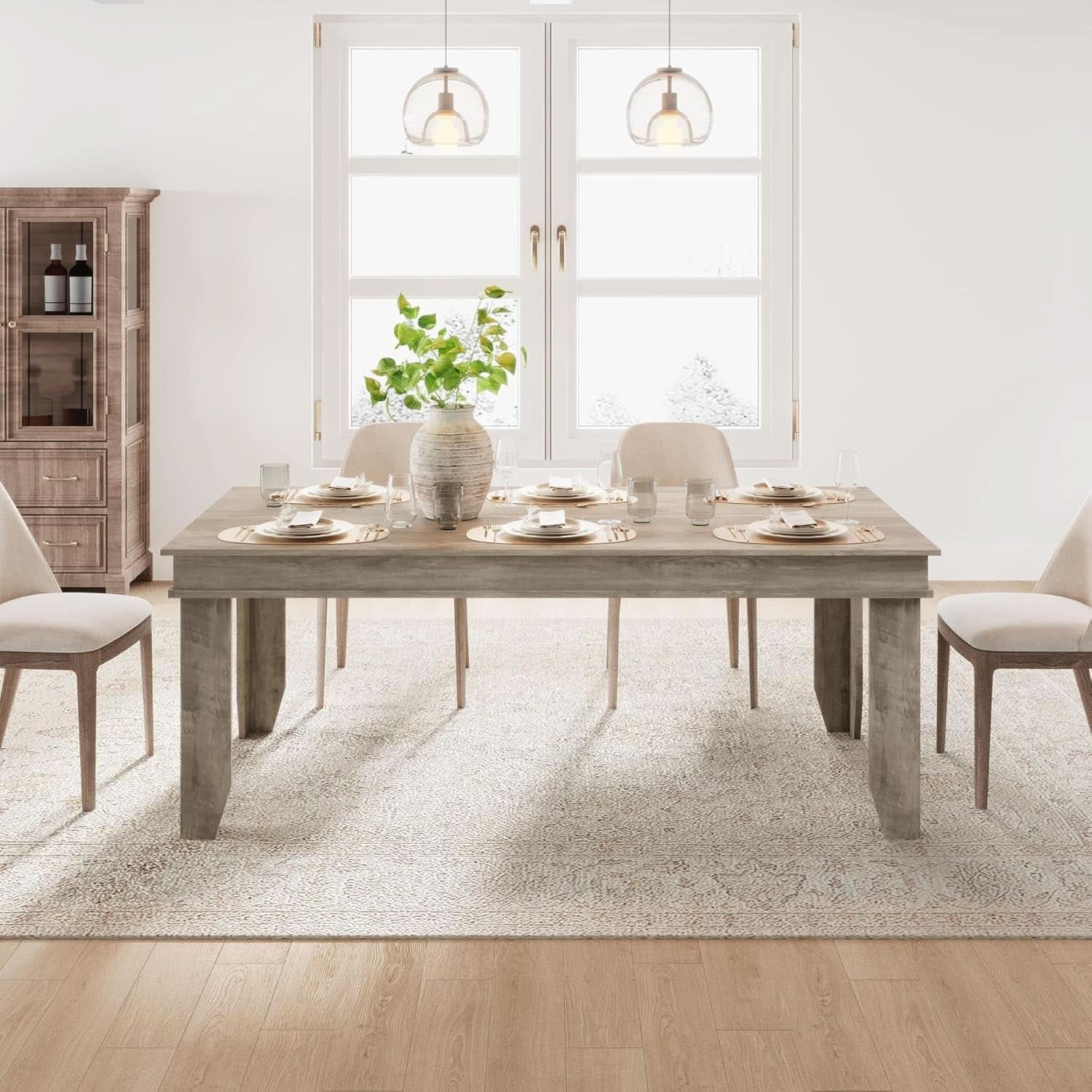 Farmhouse Dining Table 71 Inch Wood Frame Seats 6 To 8