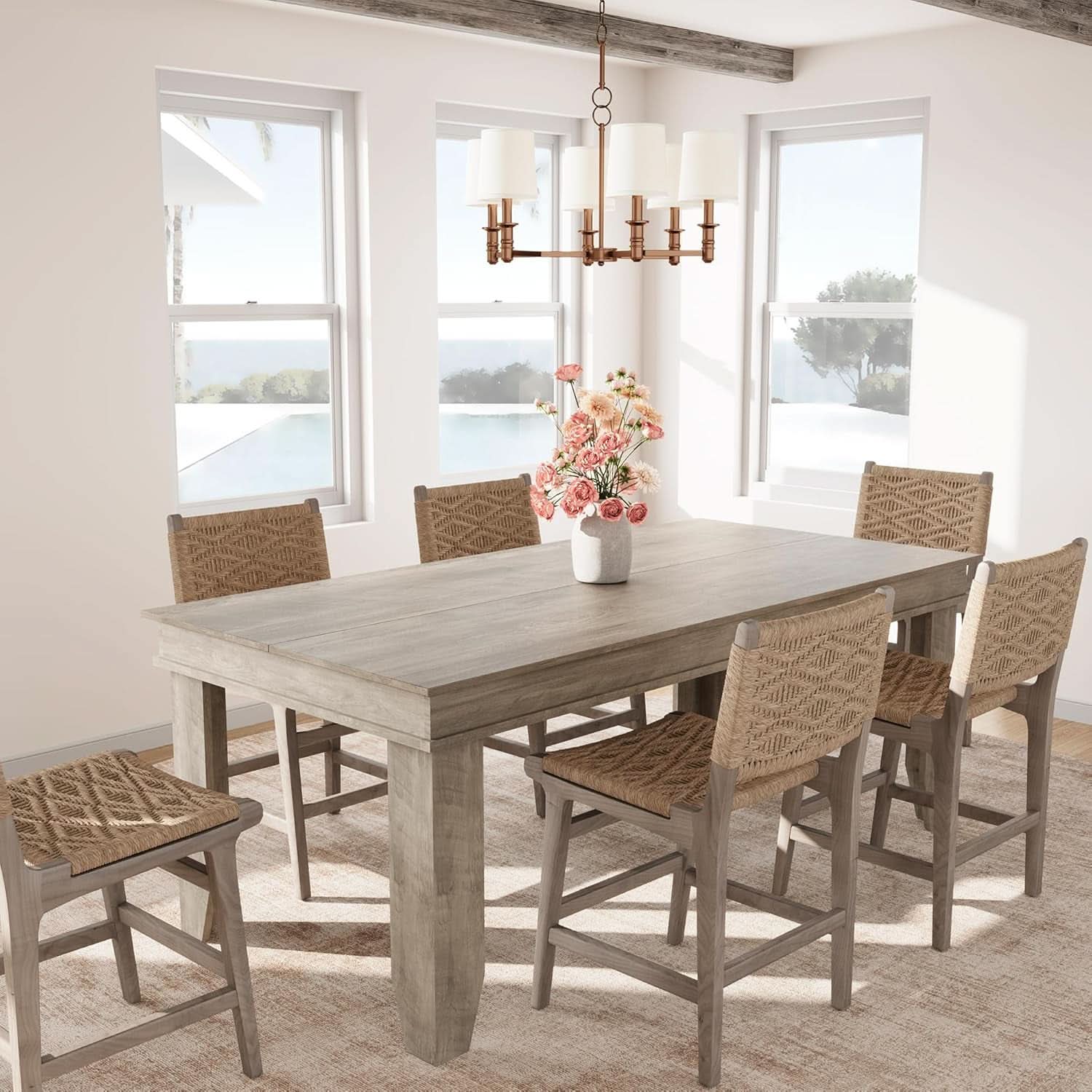 Farmhouse Dining Table 71 Inch Wood Frame Seats 6 To 8