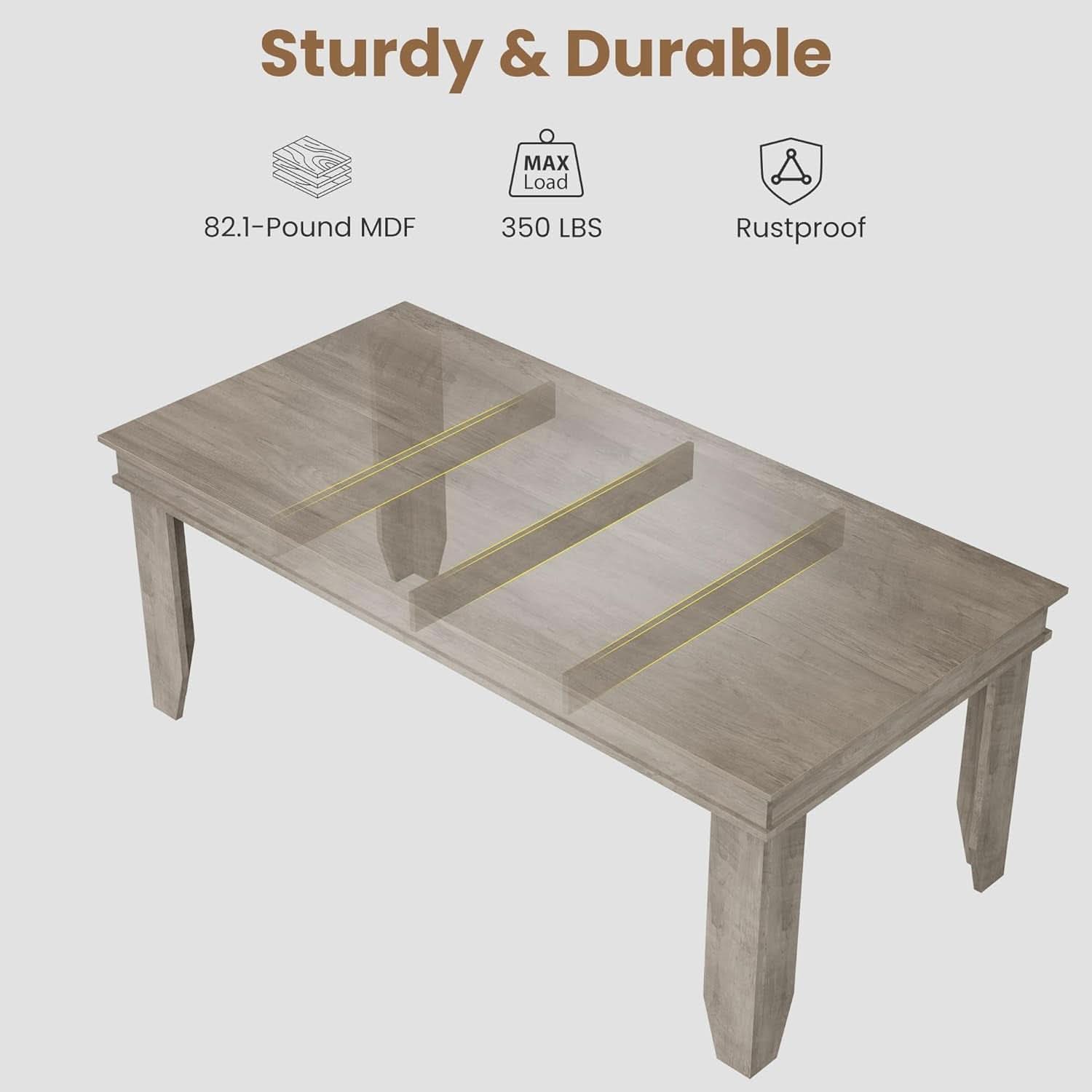 Farmhouse Dining Table 71 Inch Wood Frame Seats 6 To 8