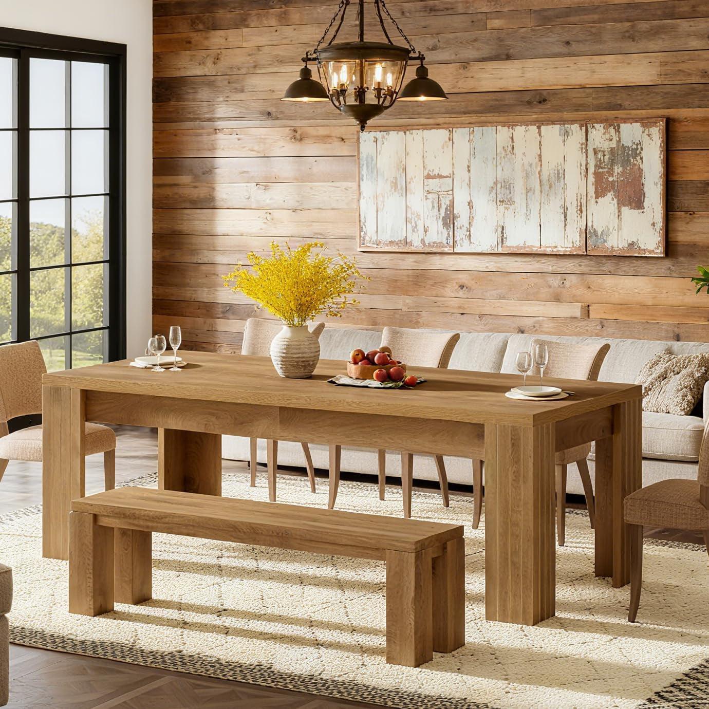 Farmhouse Dining Table 78.7 Inch Rustic Brown Seats 6 To 8