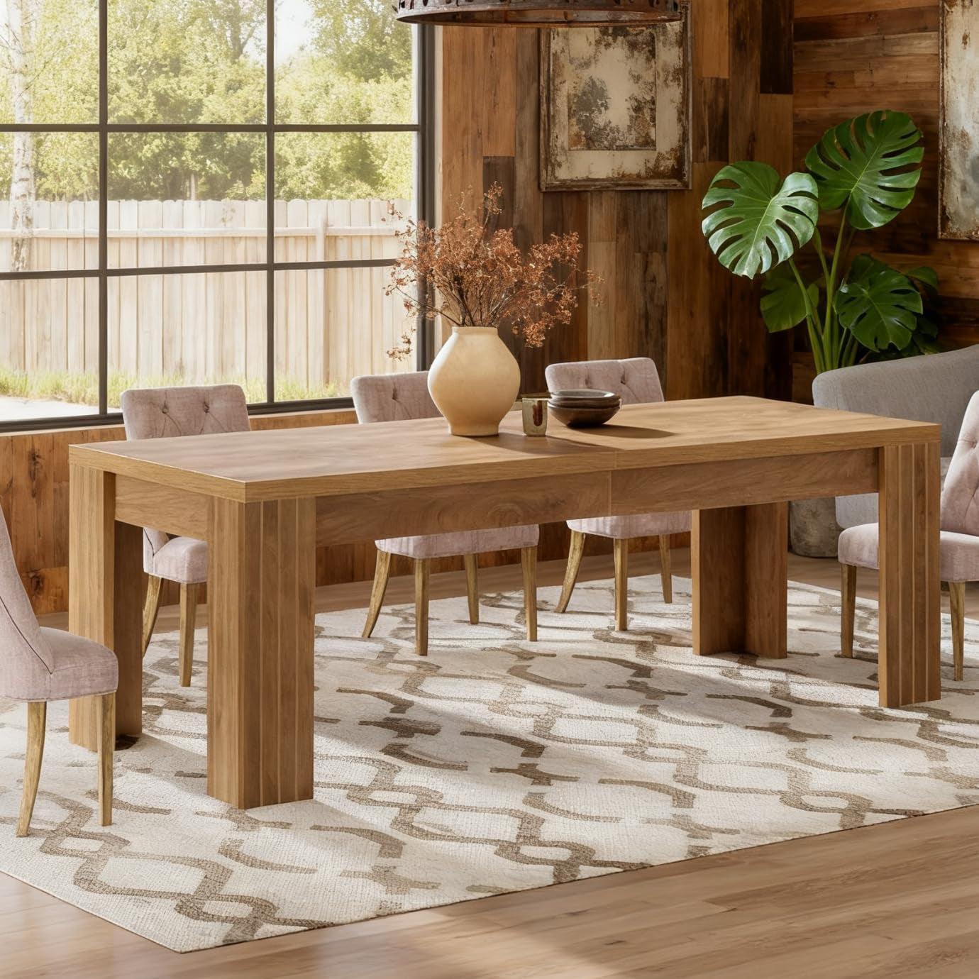 Farmhouse Dining Table 78.7 Inch Rustic Brown Seats 6 To 8