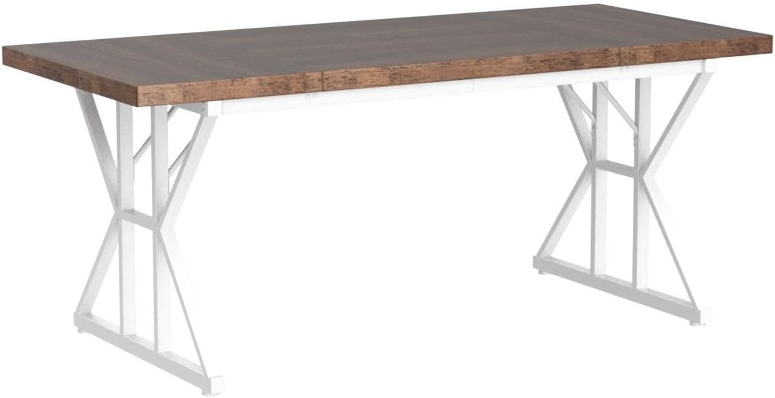 Farmhouse Dining Table For 6, 70.8 Inch Wood Table Two Tone
