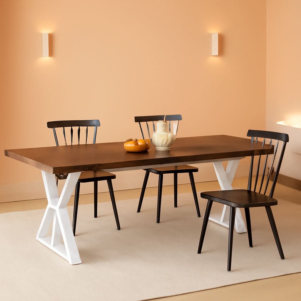 Farmhouse Dining Table For 6, 70.8 Inch Wood Table Two Tone