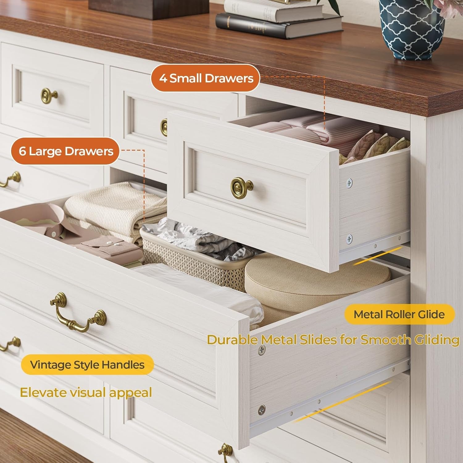 Farmhouse Dresser 55 Inch Wide White Bedroom Storage