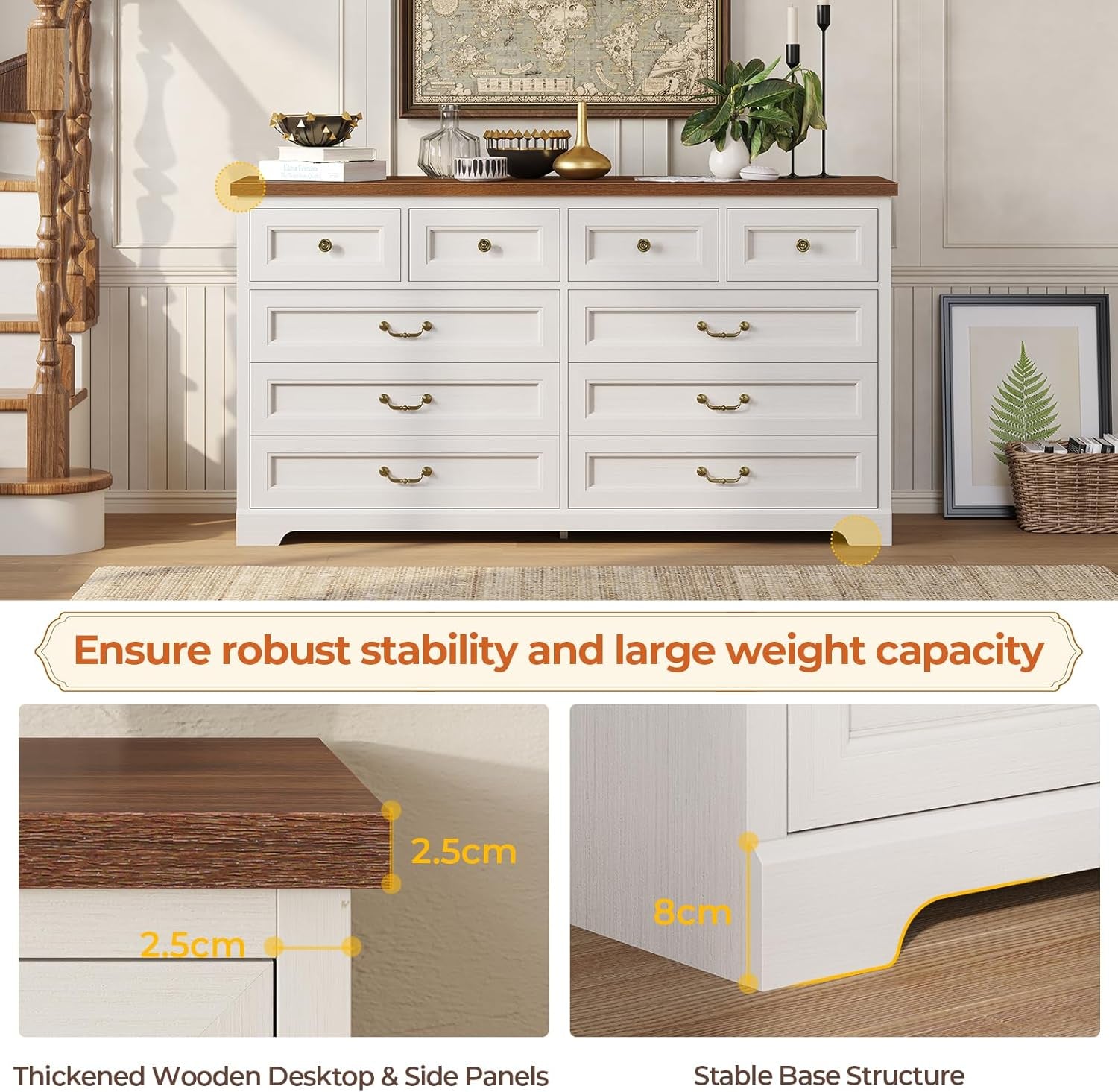 Farmhouse Dresser 55 Inch Wide White Bedroom Storage