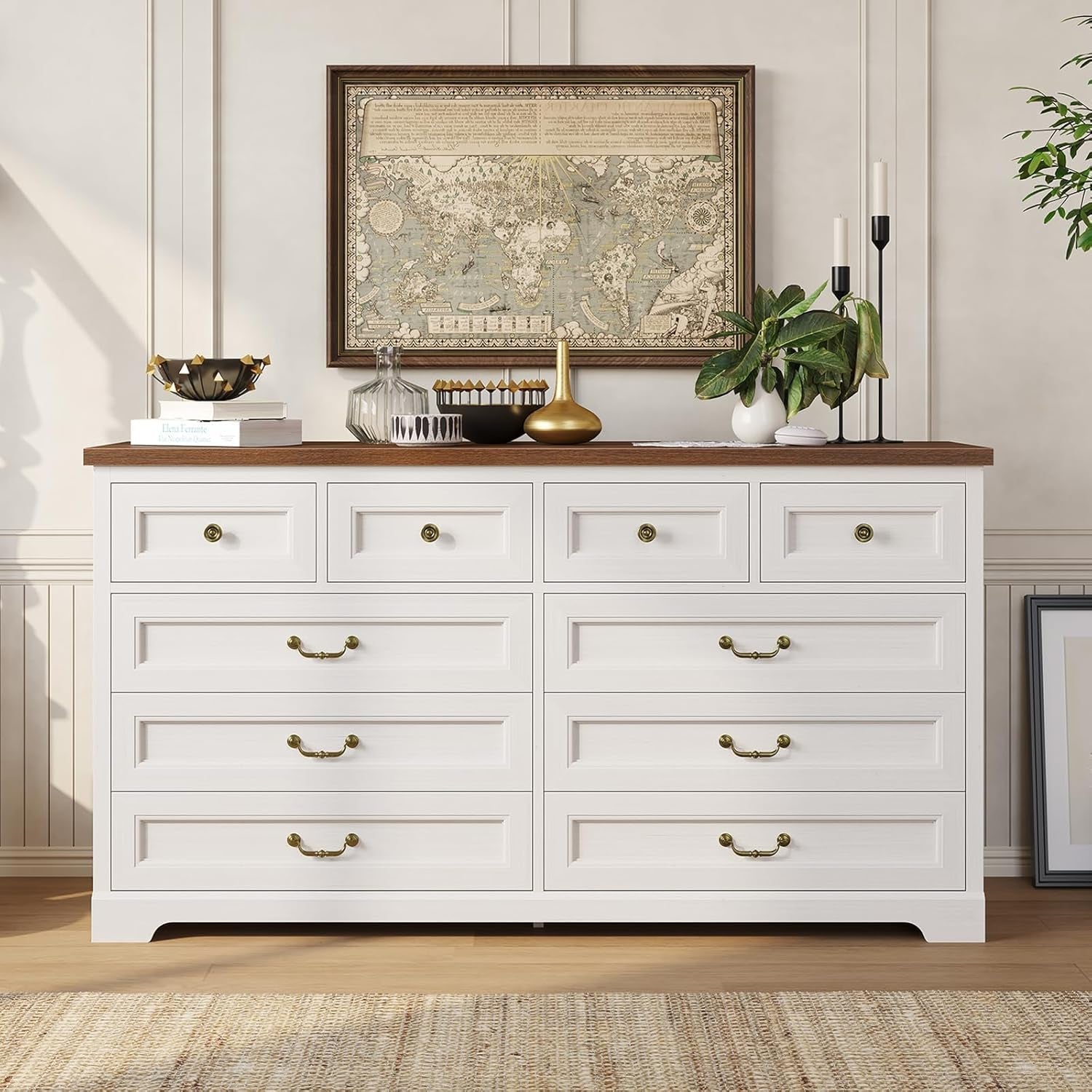 Farmhouse Dresser 55 Inch Wide White Bedroom Storage