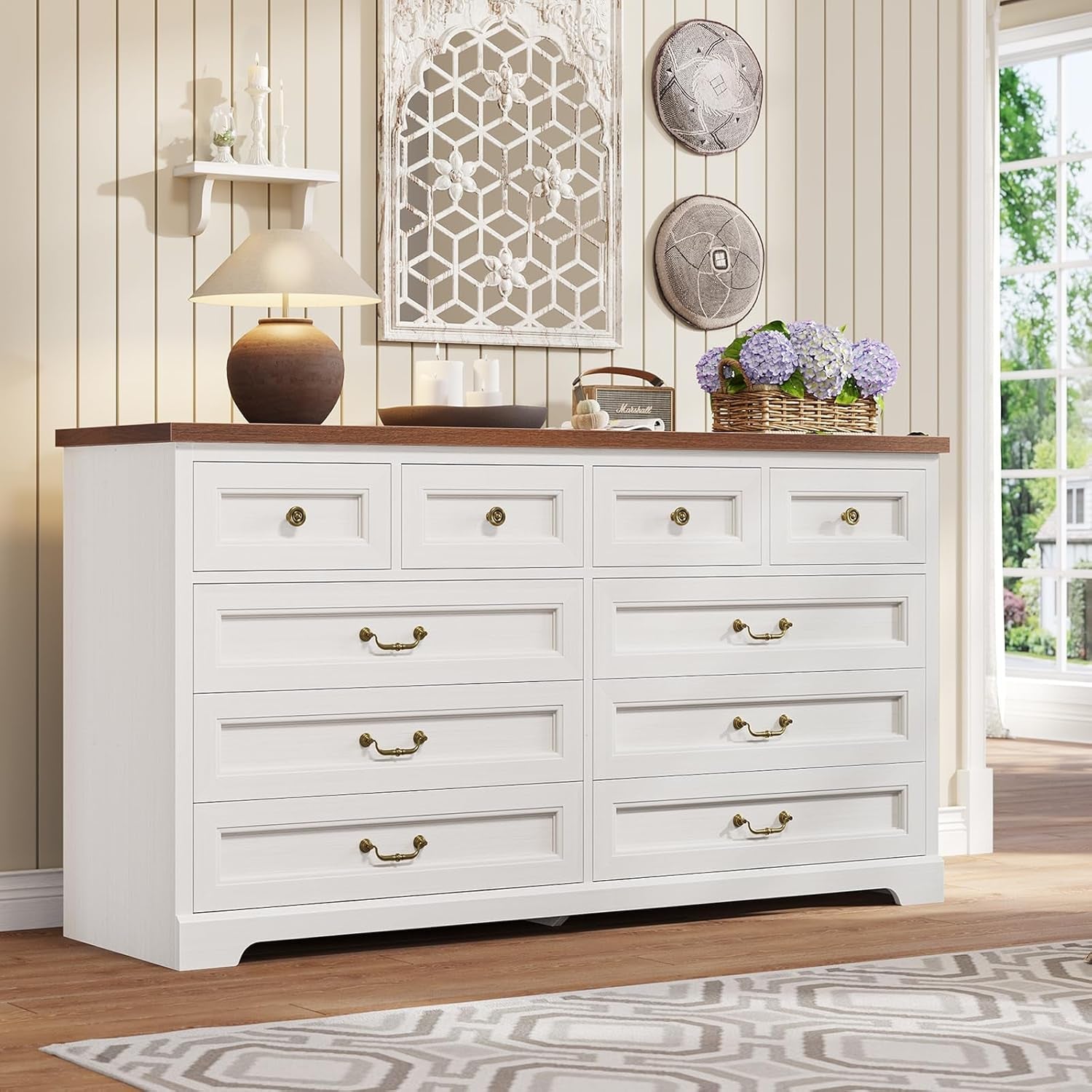 Farmhouse Dresser 55 Inch Wide White Bedroom Storage