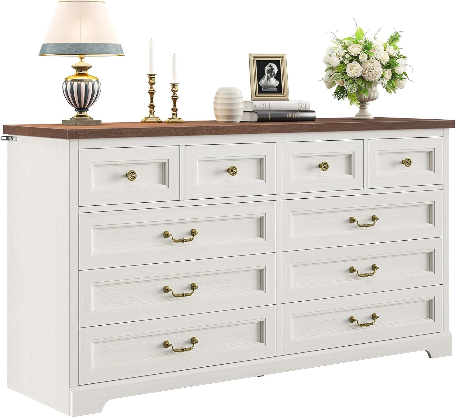 Farmhouse Dresser 55 Inch Wide White Bedroom Storage