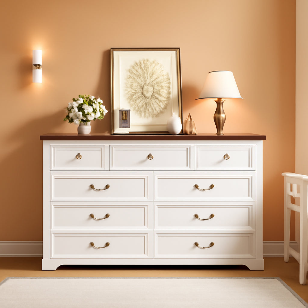 Farmhouse Dresser 55 Inch Wide White Bedroom Storage