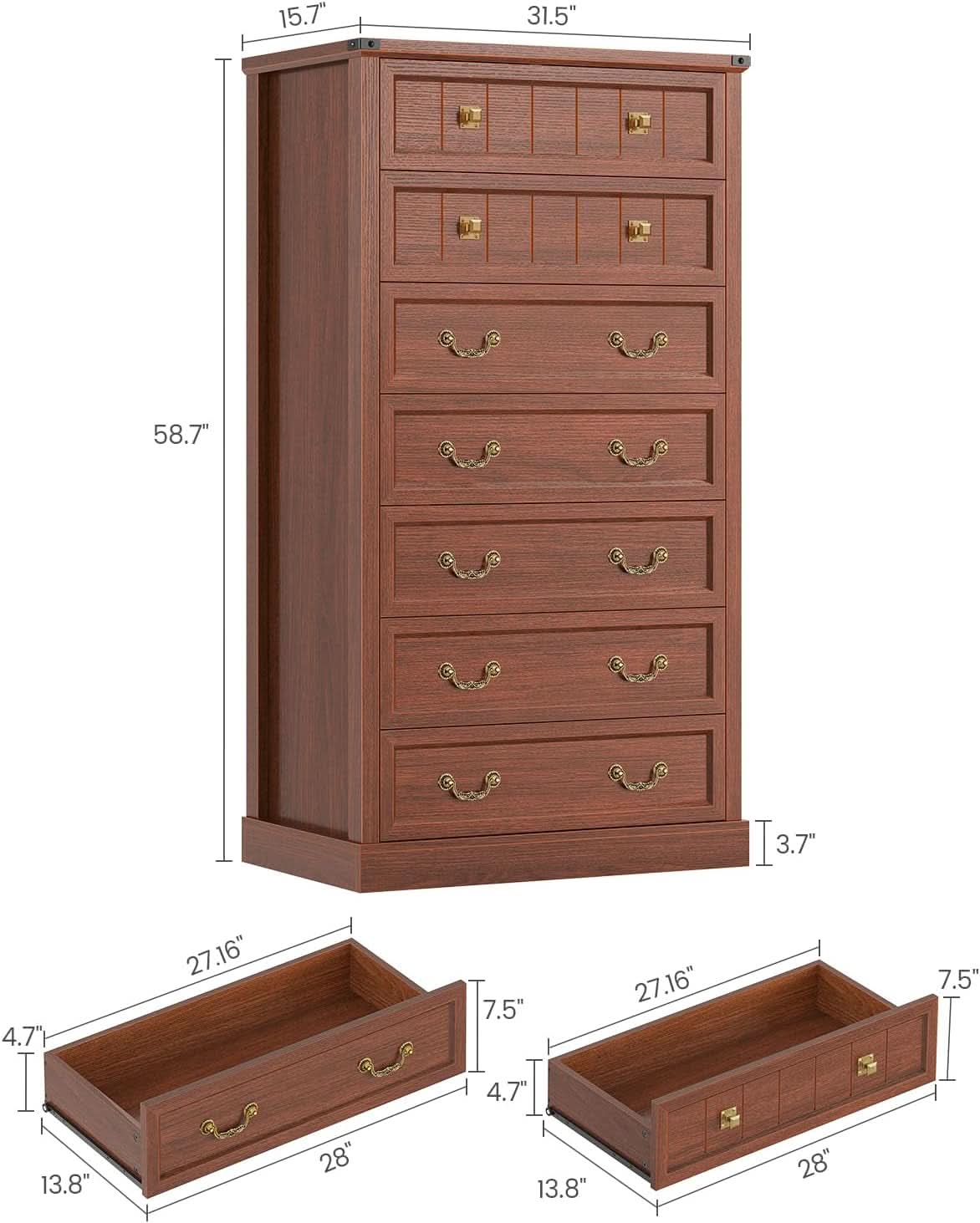 Farmhouse Dresser With 7 Drawers AntiqueOakBrownFinish