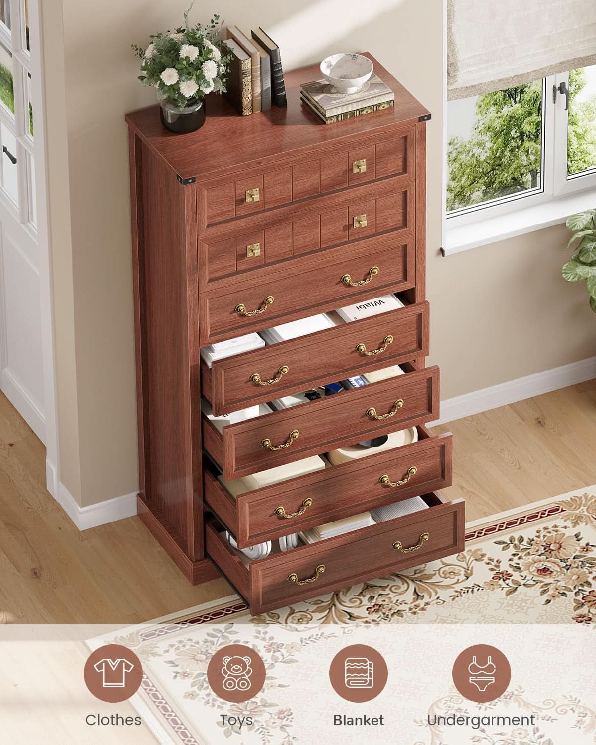 Farmhouse Dresser With 7 Drawers AntiqueOakBrownFinish
