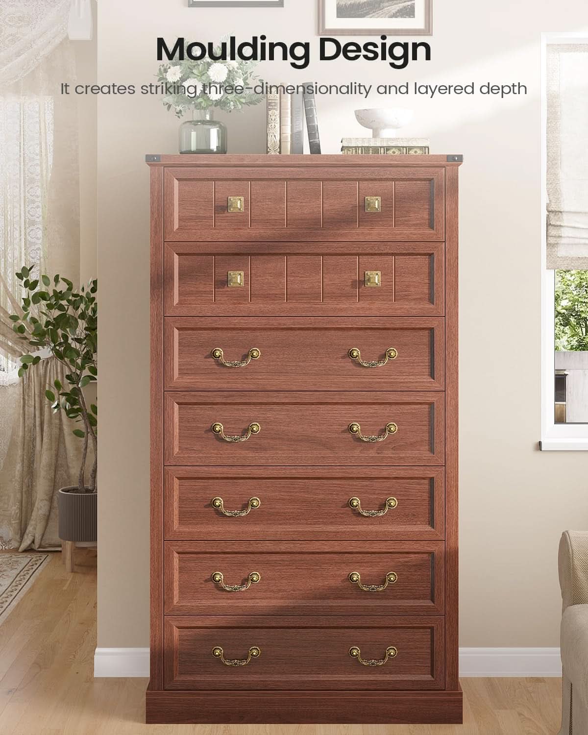 Farmhouse Dresser With 7 Drawers AntiqueOakBrownFinish