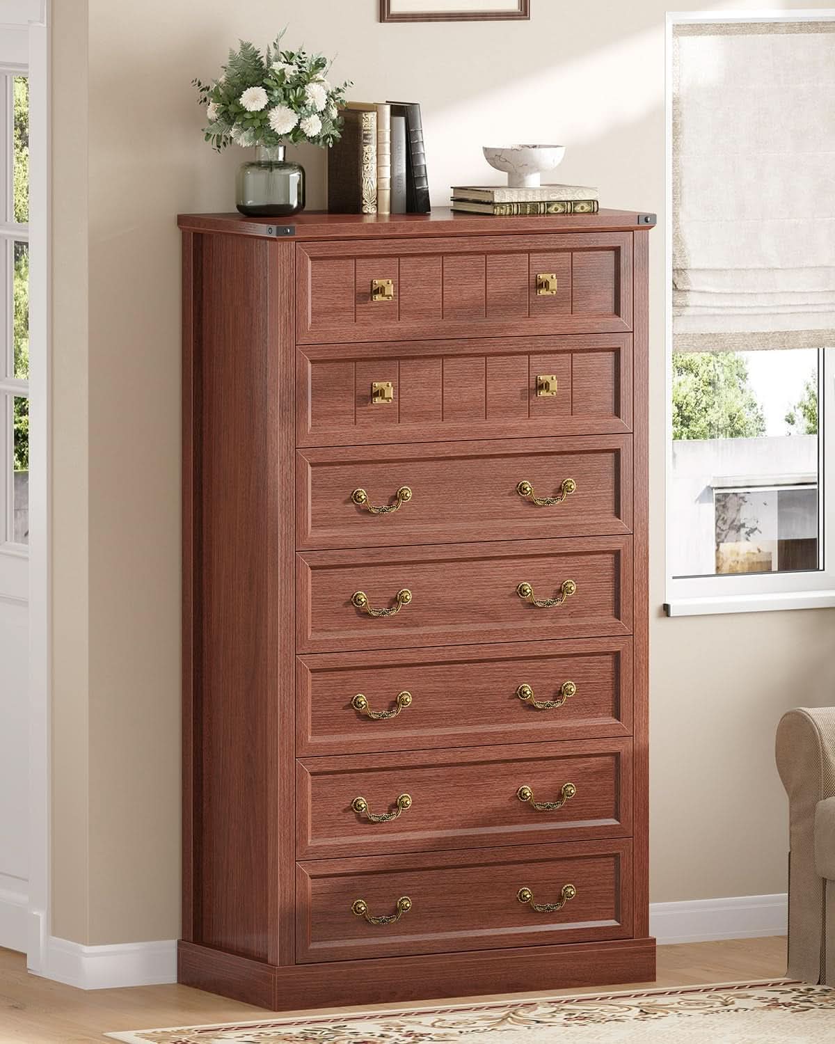 Farmhouse Dresser With 7 Drawers AntiqueOakBrownFinish