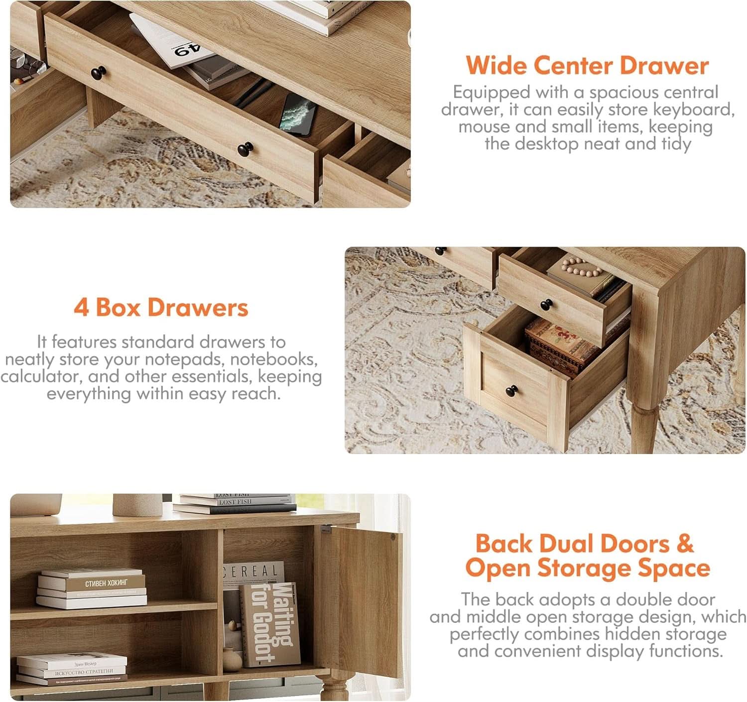 Farmhouse Executive Desk with Storage and Charging Station