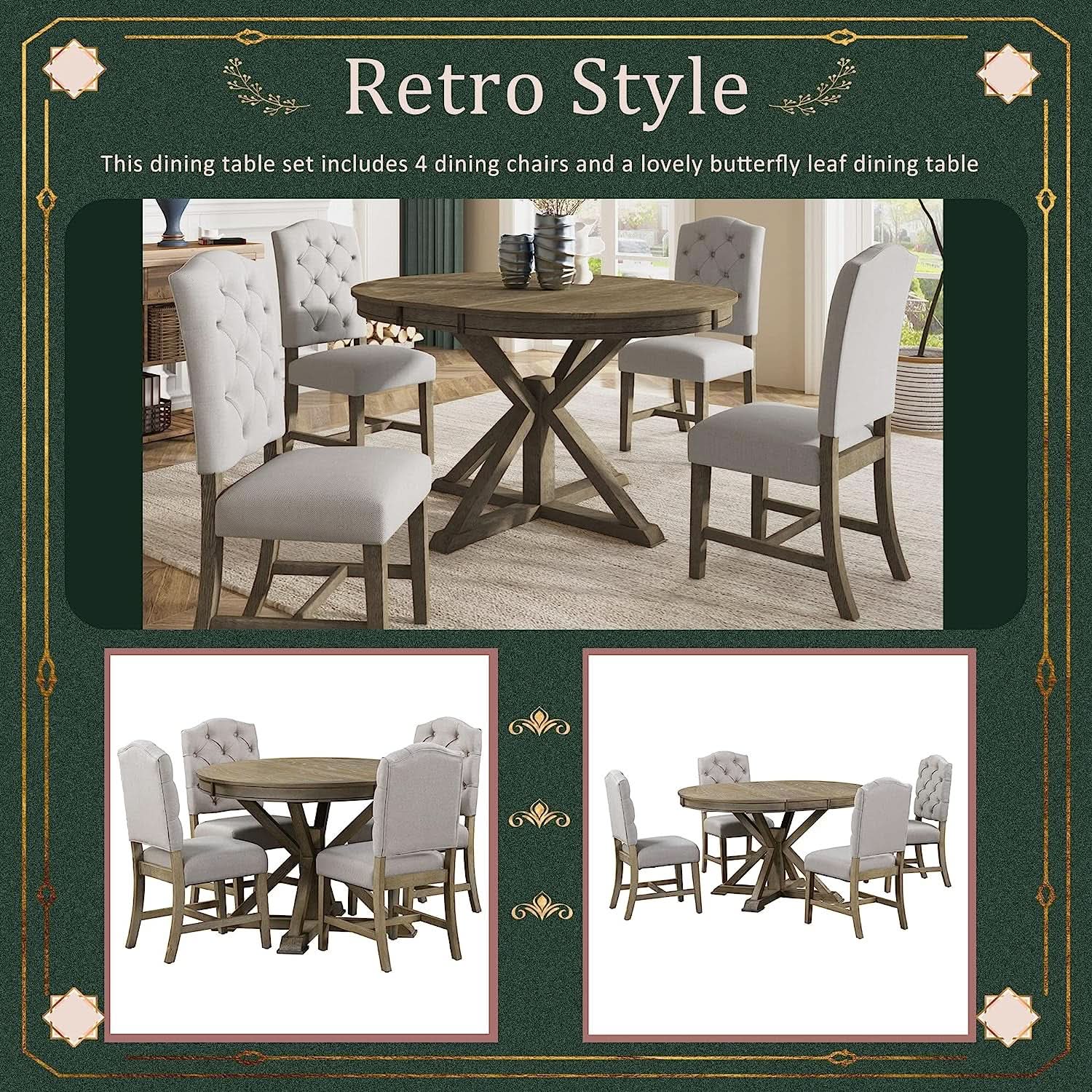 Farmhouse Extendable Dining Table Set Upholstered Chairs