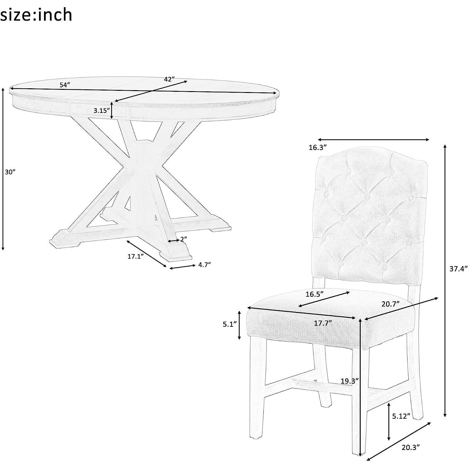 Farmhouse Extendable Dining Table Set Upholstered Chairs
