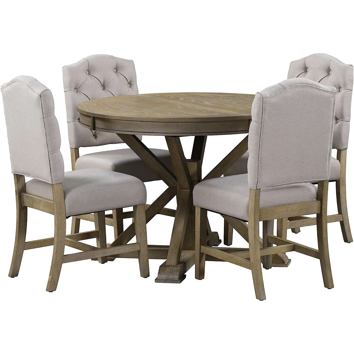 Farmhouse Extendable Dining Table Set Upholstered Chairs