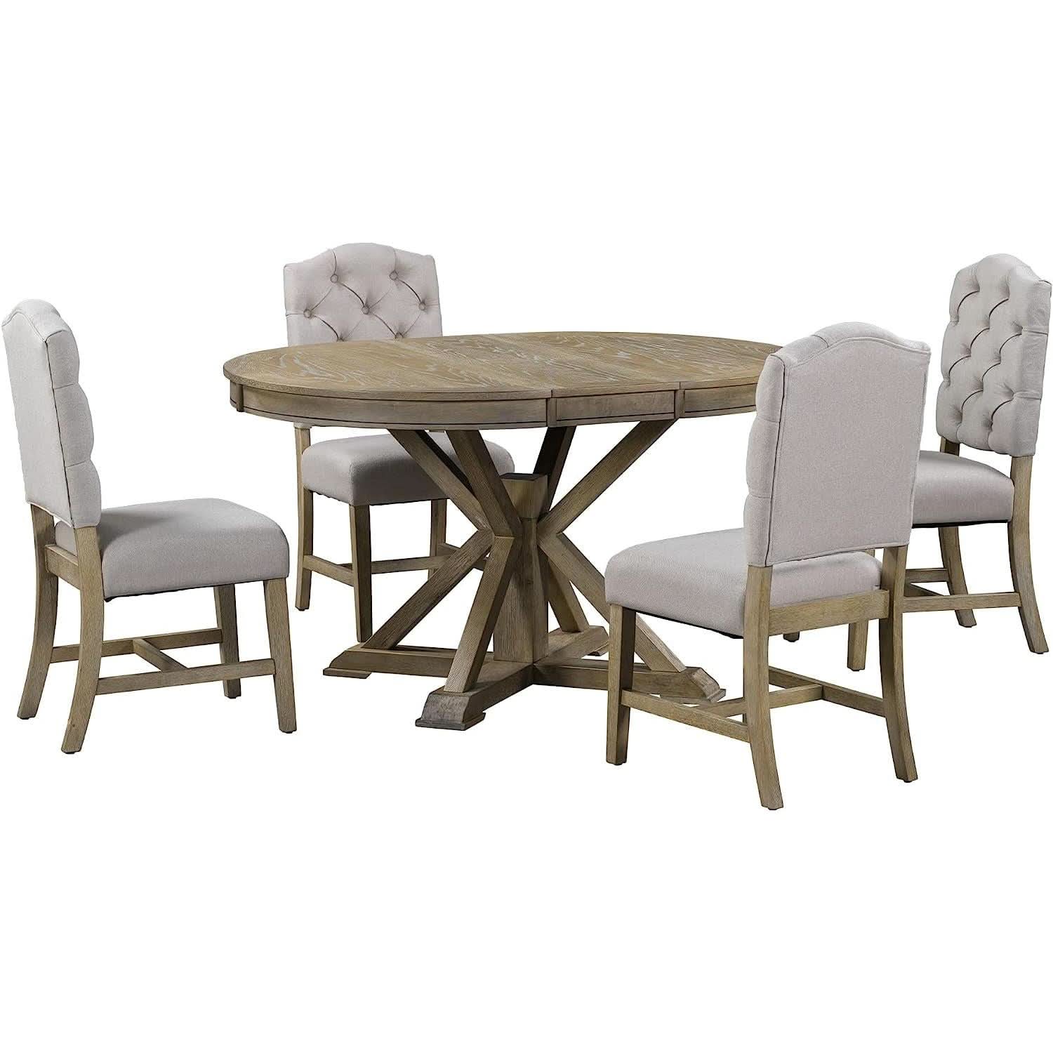 Farmhouse Extendable Dining Table Set Upholstered Chairs