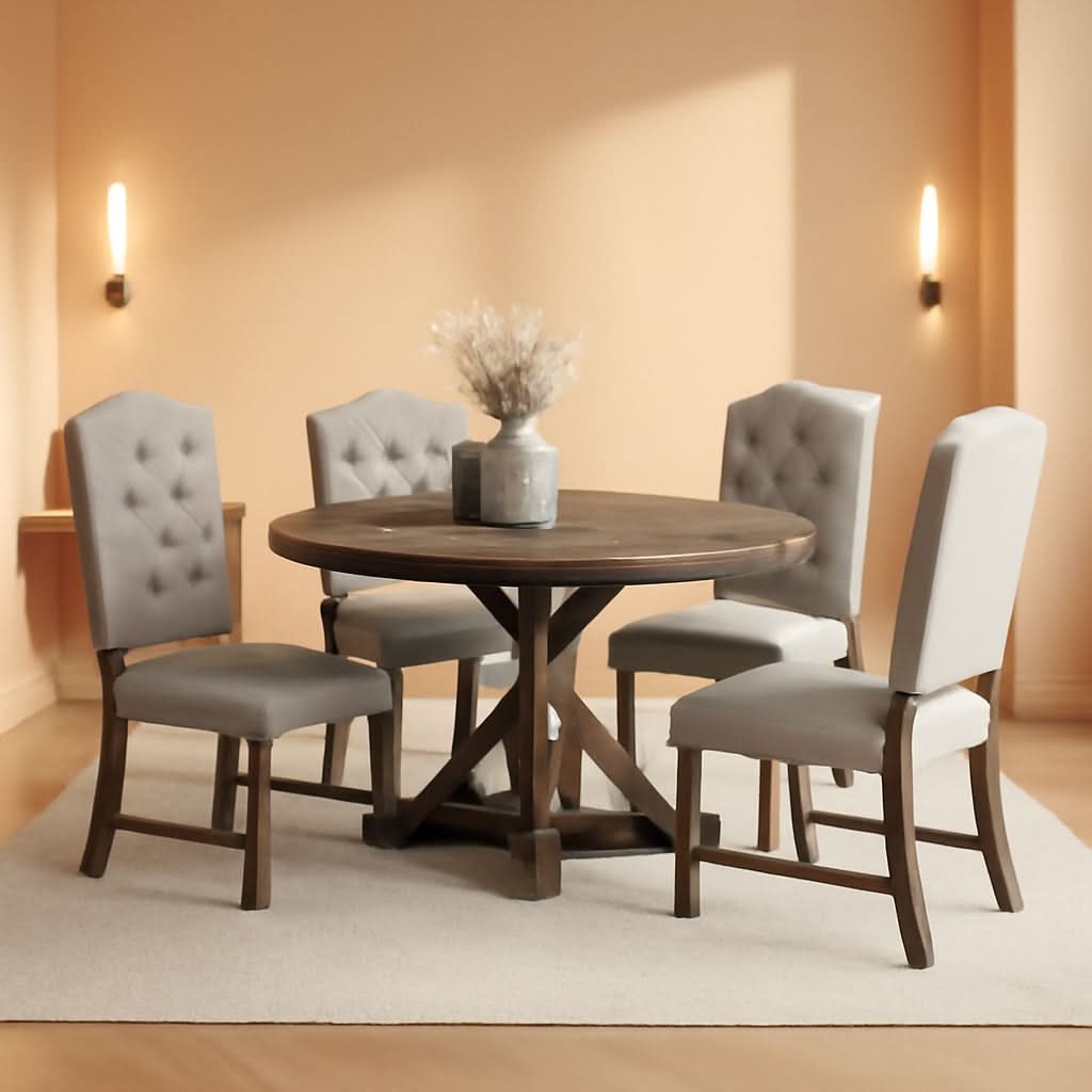 Farmhouse Extendable Dining Table Set Upholstered Chairs