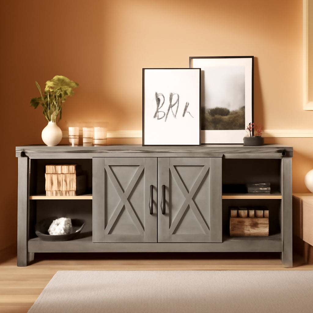Farmhouse Grey TV Stand For 65 Inch TV 59 L X 16 W X 25 H
