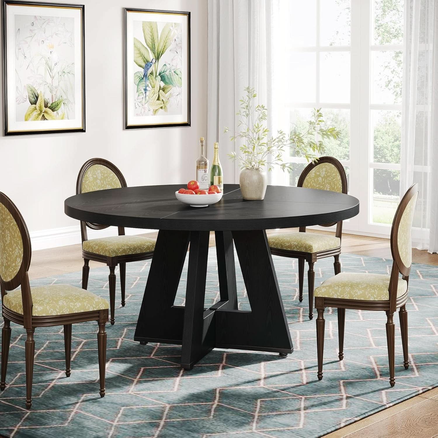 Farmhouse Round Dining Table 47 Inch Black For Four
