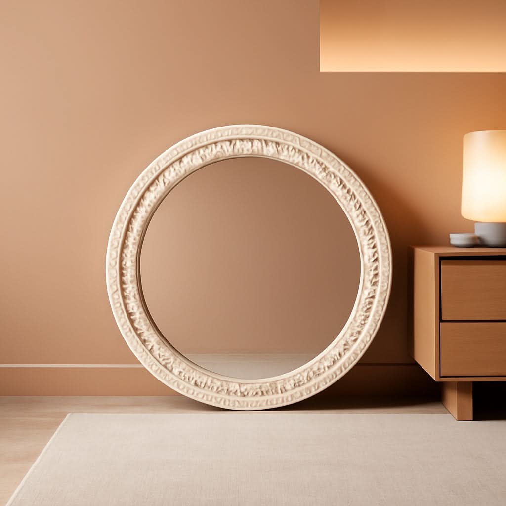 Farmhouse Rustic 30 Inch Wooden Round Mirror Wall Decor