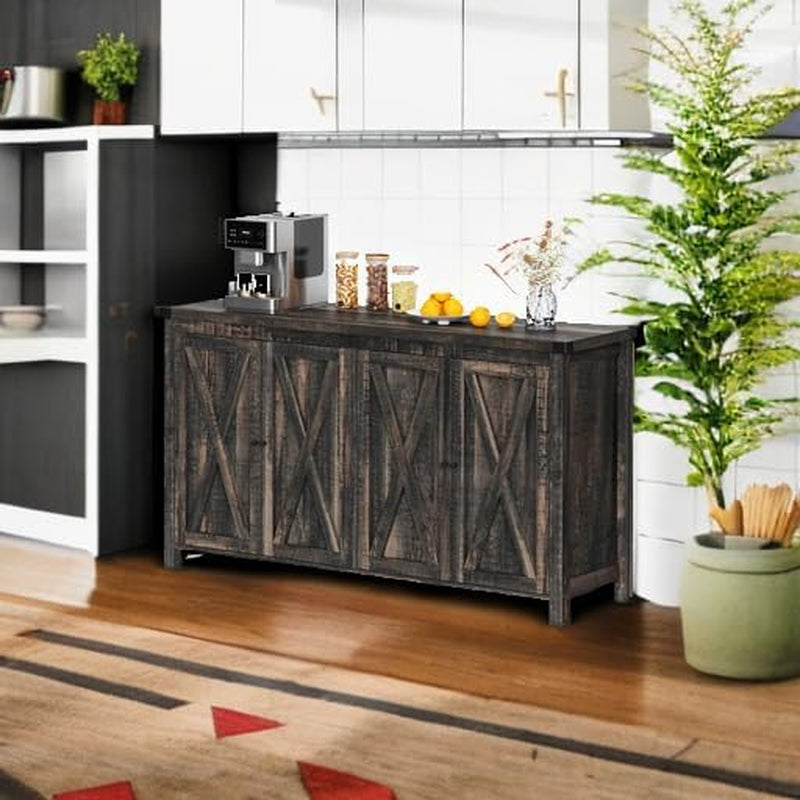 Farmhouse Sideboard Buffet Cabinet 55 Inch Dark Oak