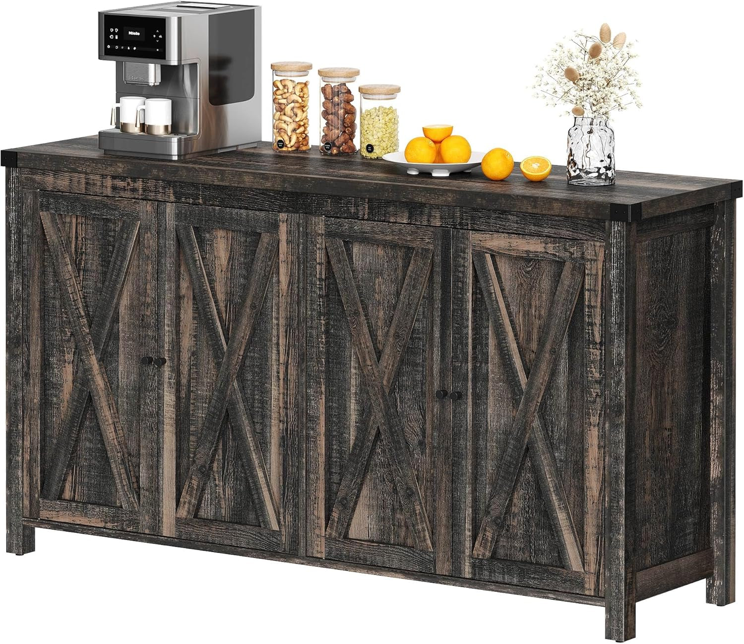 Farmhouse Sideboard Buffet Cabinet 55 Inch Dark Oak