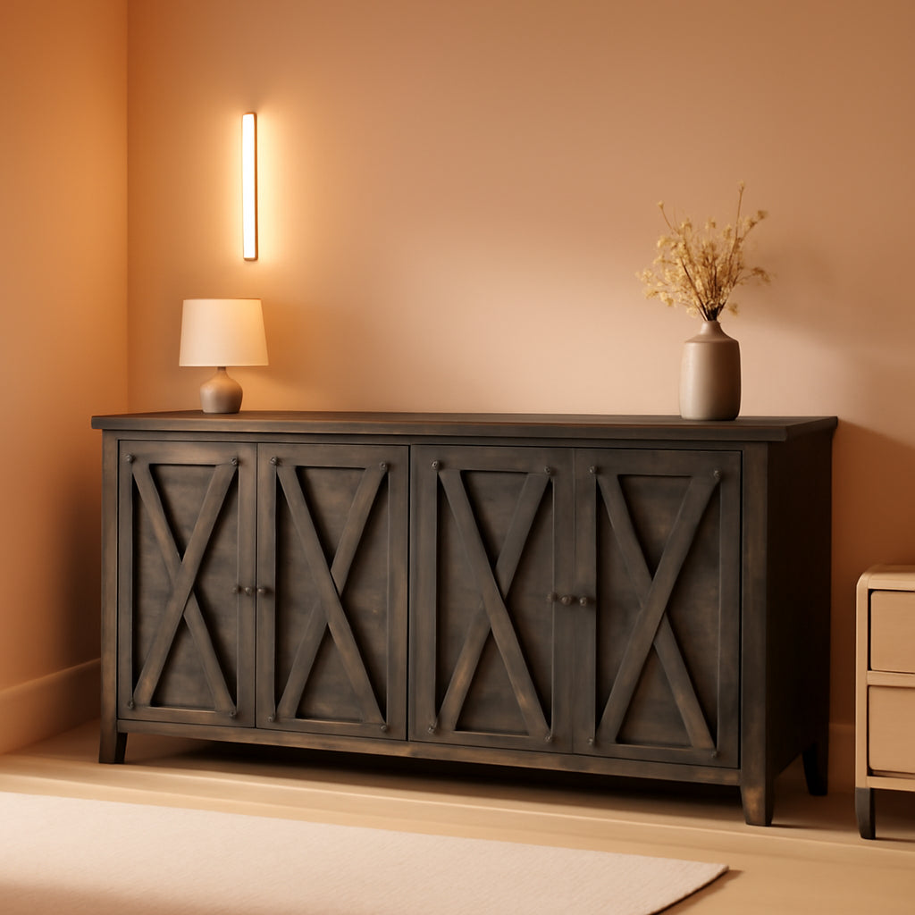 Farmhouse Sideboard Buffet Cabinet 55 Inch Dark Oak