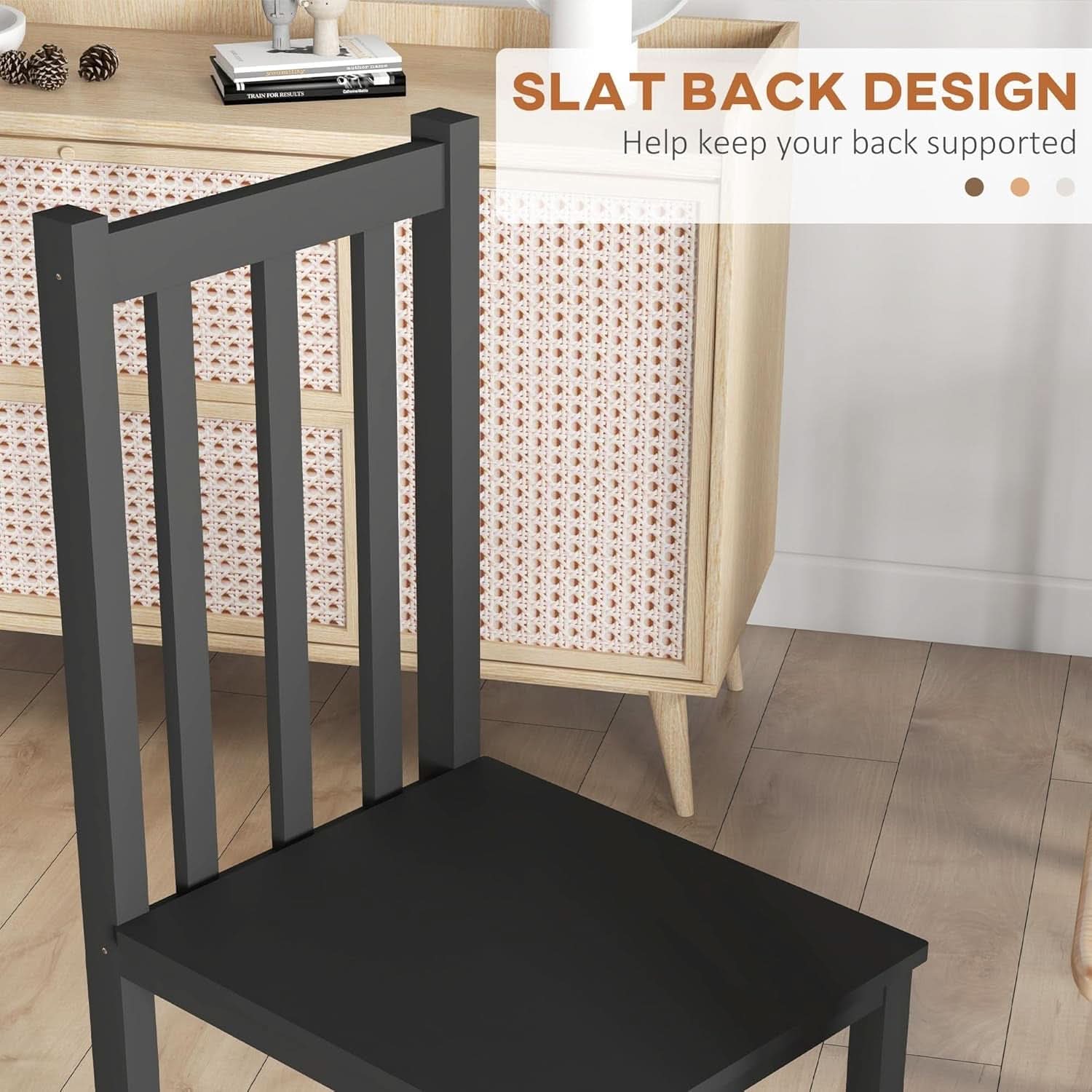 Farmhouse Slat Back Dining Chair Set Pine Wood Black