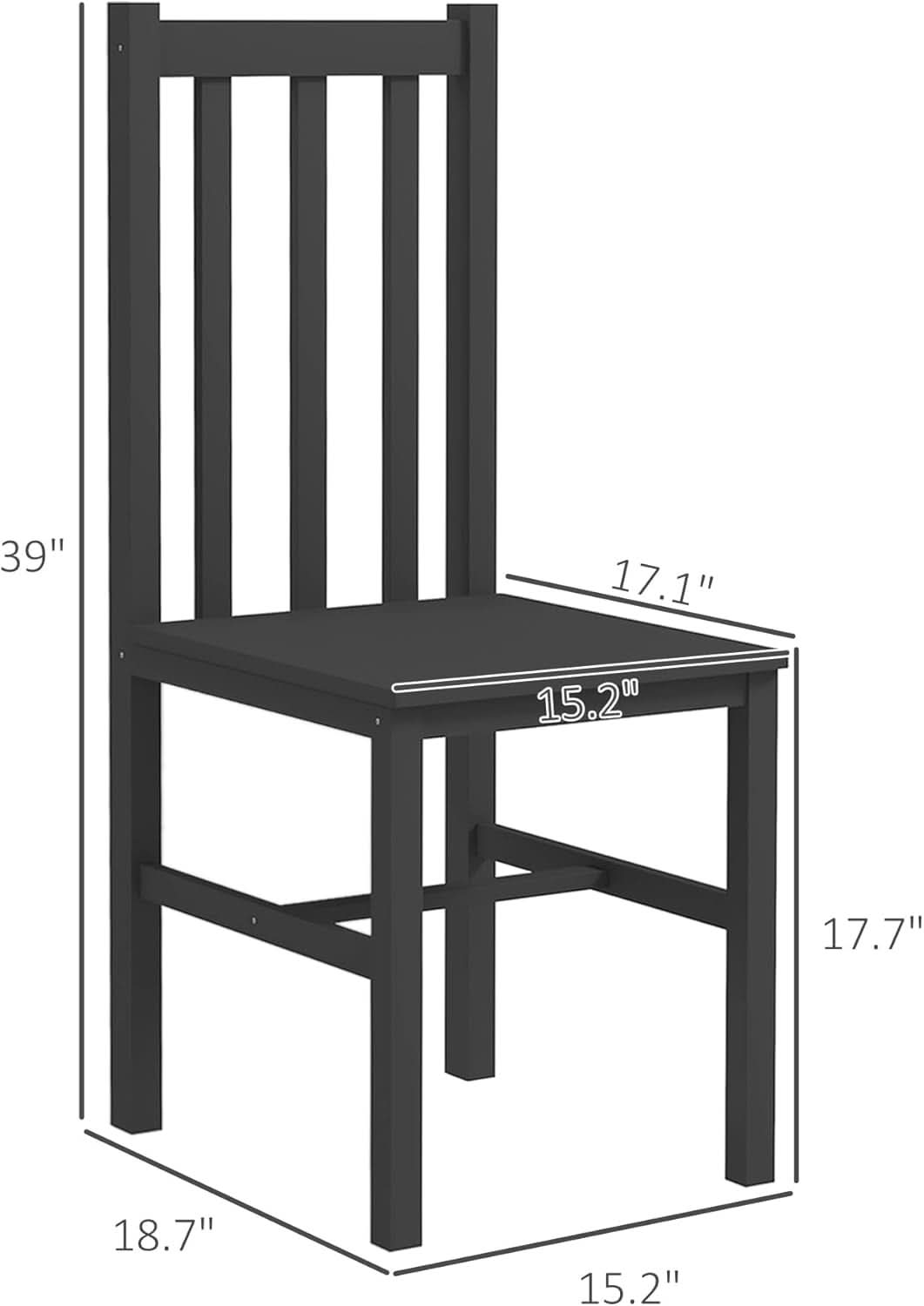 Farmhouse Slat Back Dining Chair Set Pine Wood Black