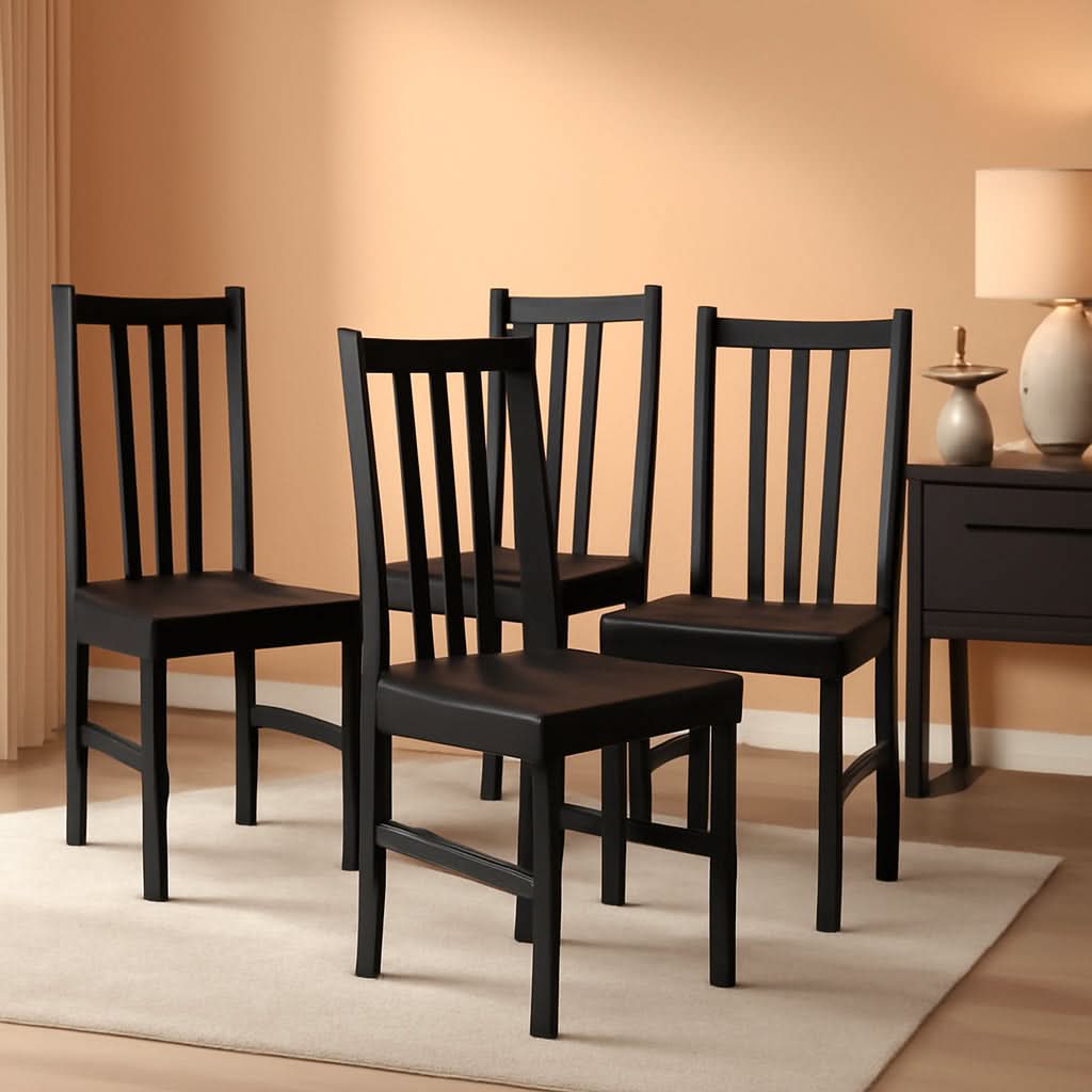 Farmhouse Slat Back Dining Chair Set Pine Wood Black