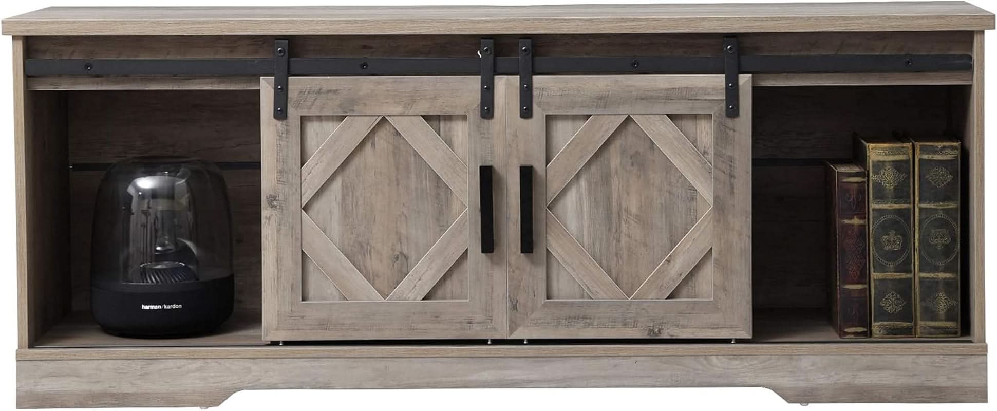 Farmhouse Sliding Barn Door TV Stand 65 Inch TV Wash Grey