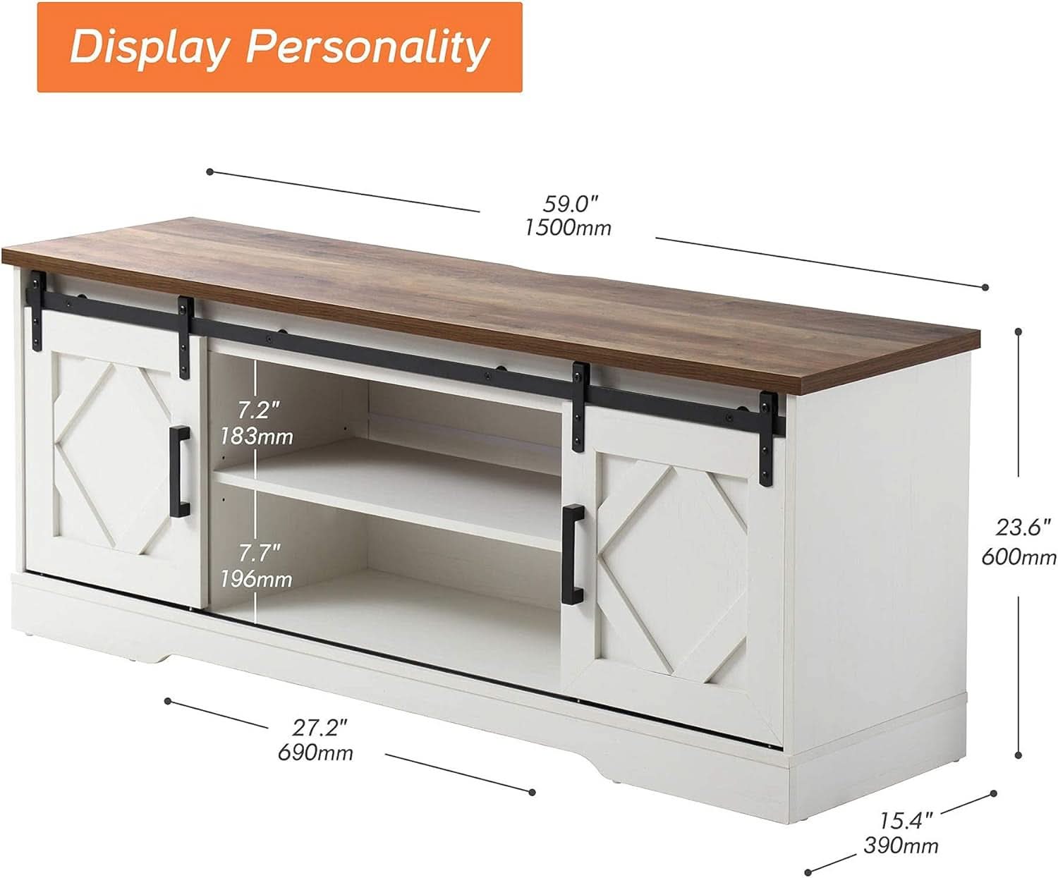 Farmhouse Sliding Barn Door TV Stand 65 Inch TVs White Oak
