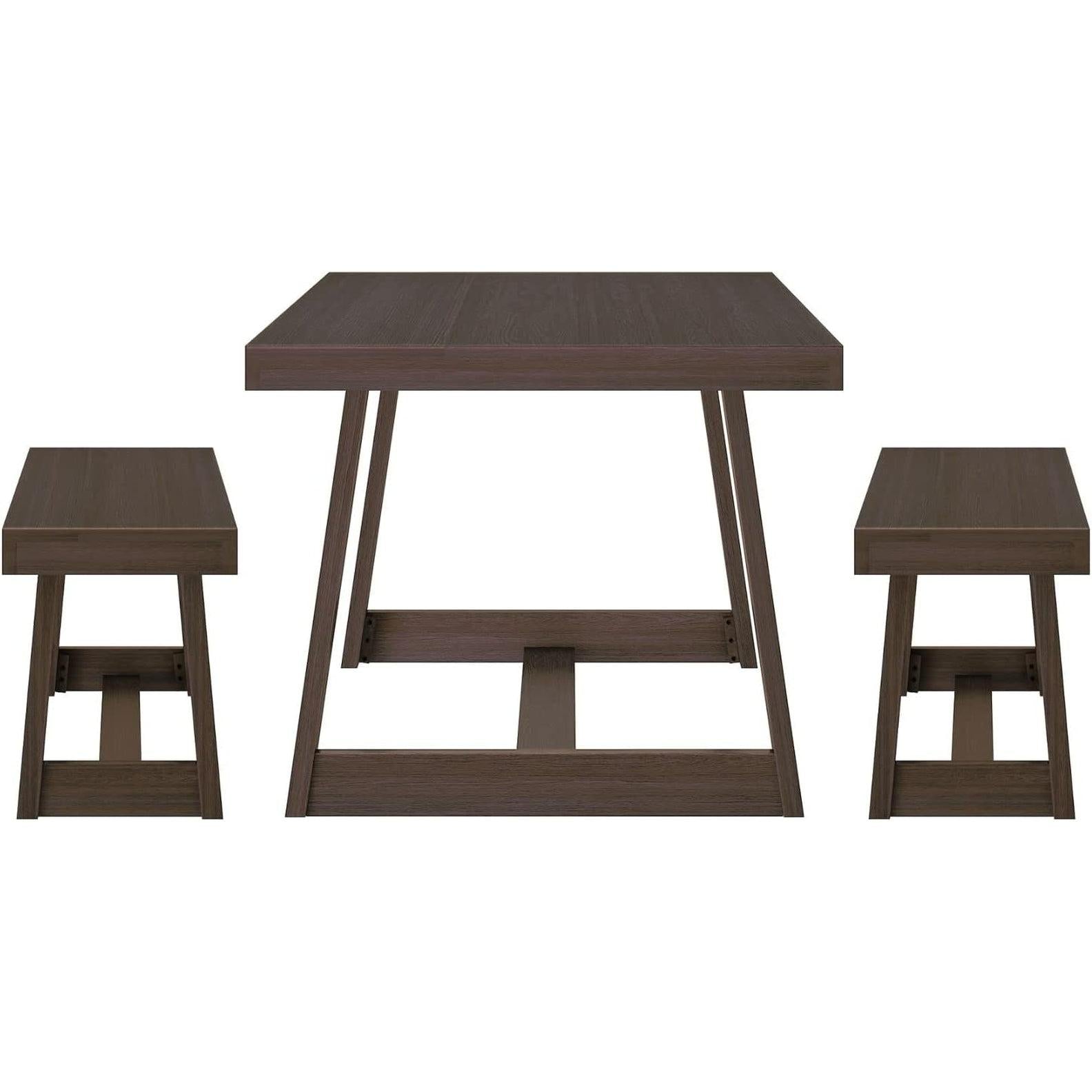Farmhouse Solid Wood Dining Table Set With Benches Walnut