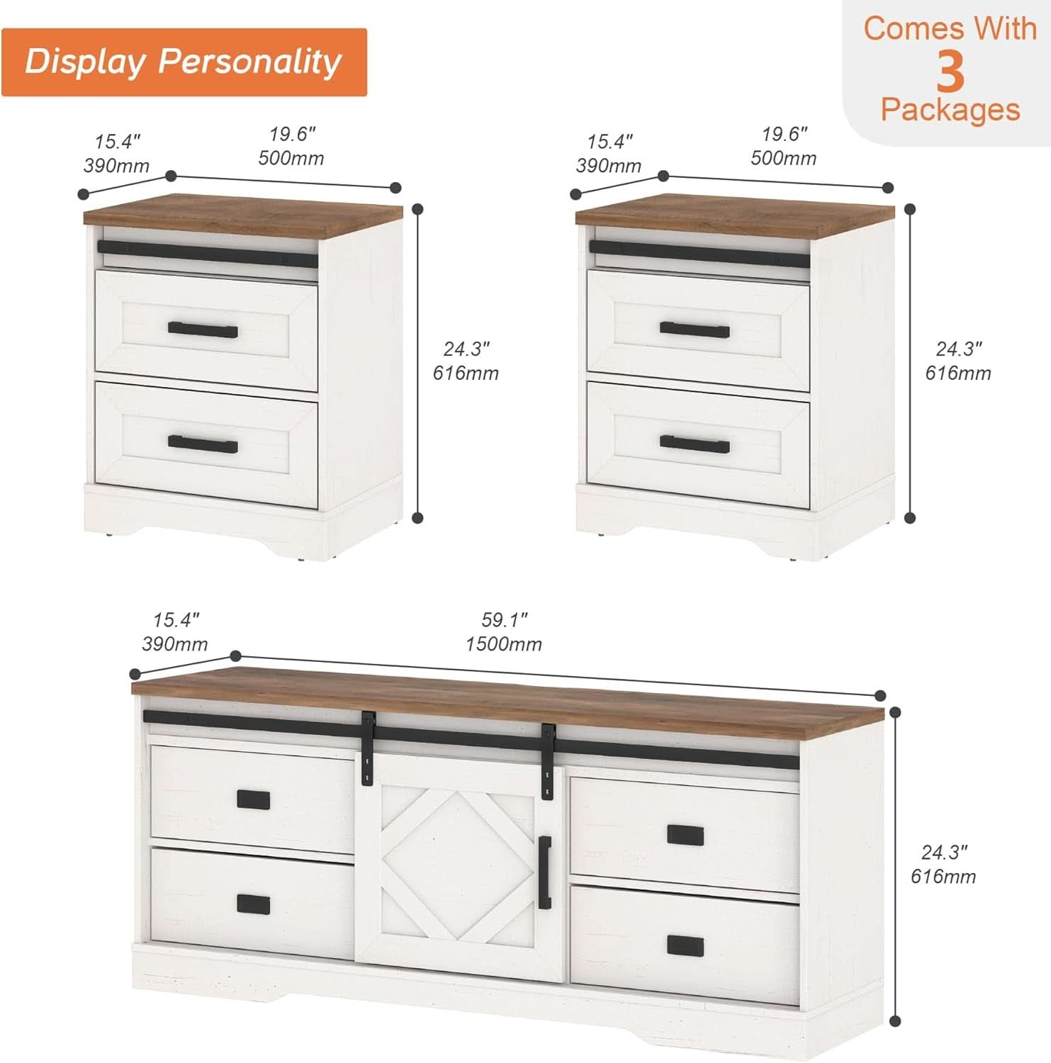 Farmhouse TV Stand Antique White With Charging USB Ports